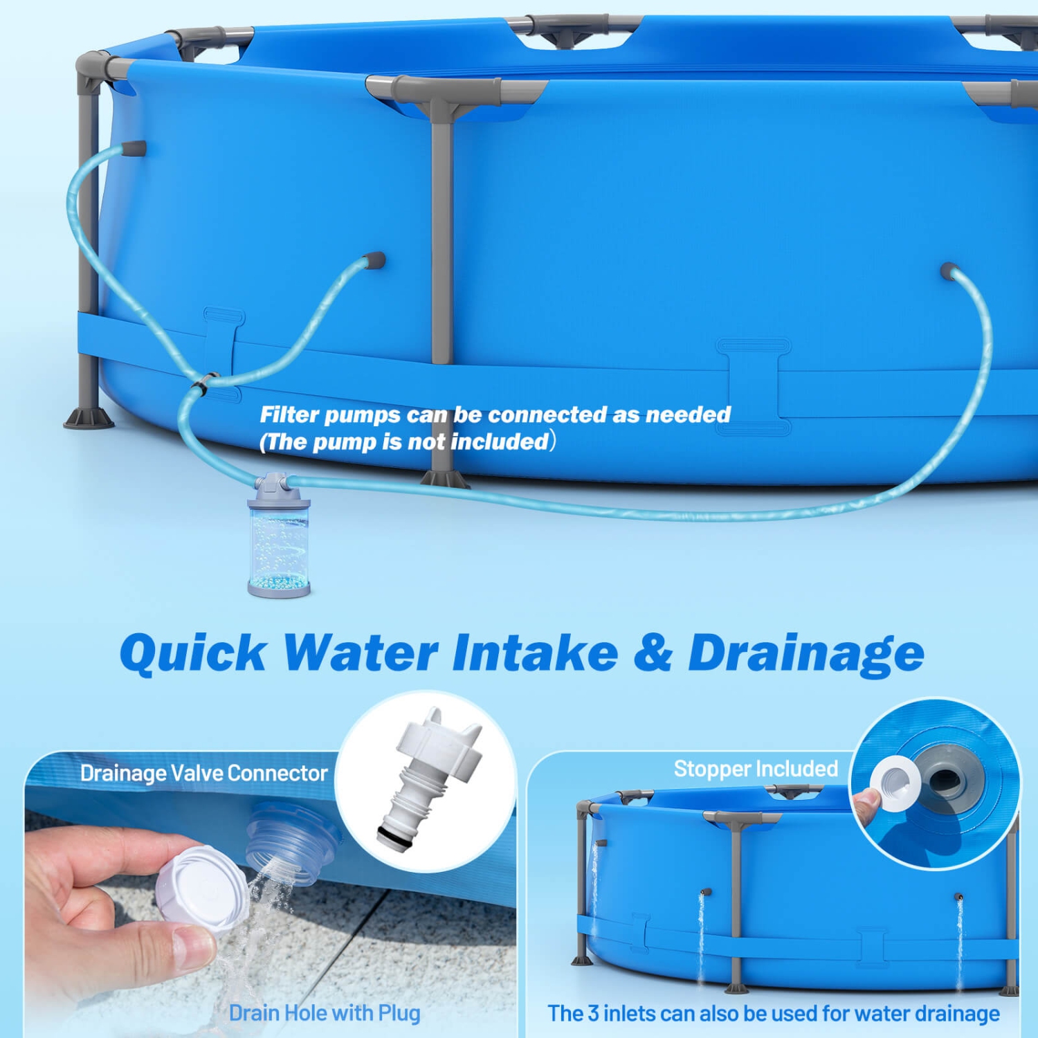 Piscine familiale extérieure de 1158 gal de Costway avec cadre en métal et tissu multicouche en PVC