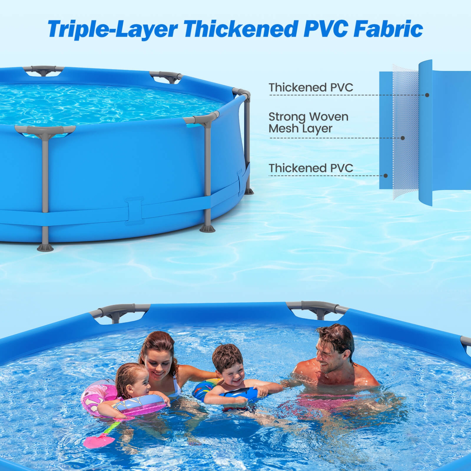 Piscine familiale extérieure de 1158 gal de Costway avec cadre en métal et tissu multicouche en PVC