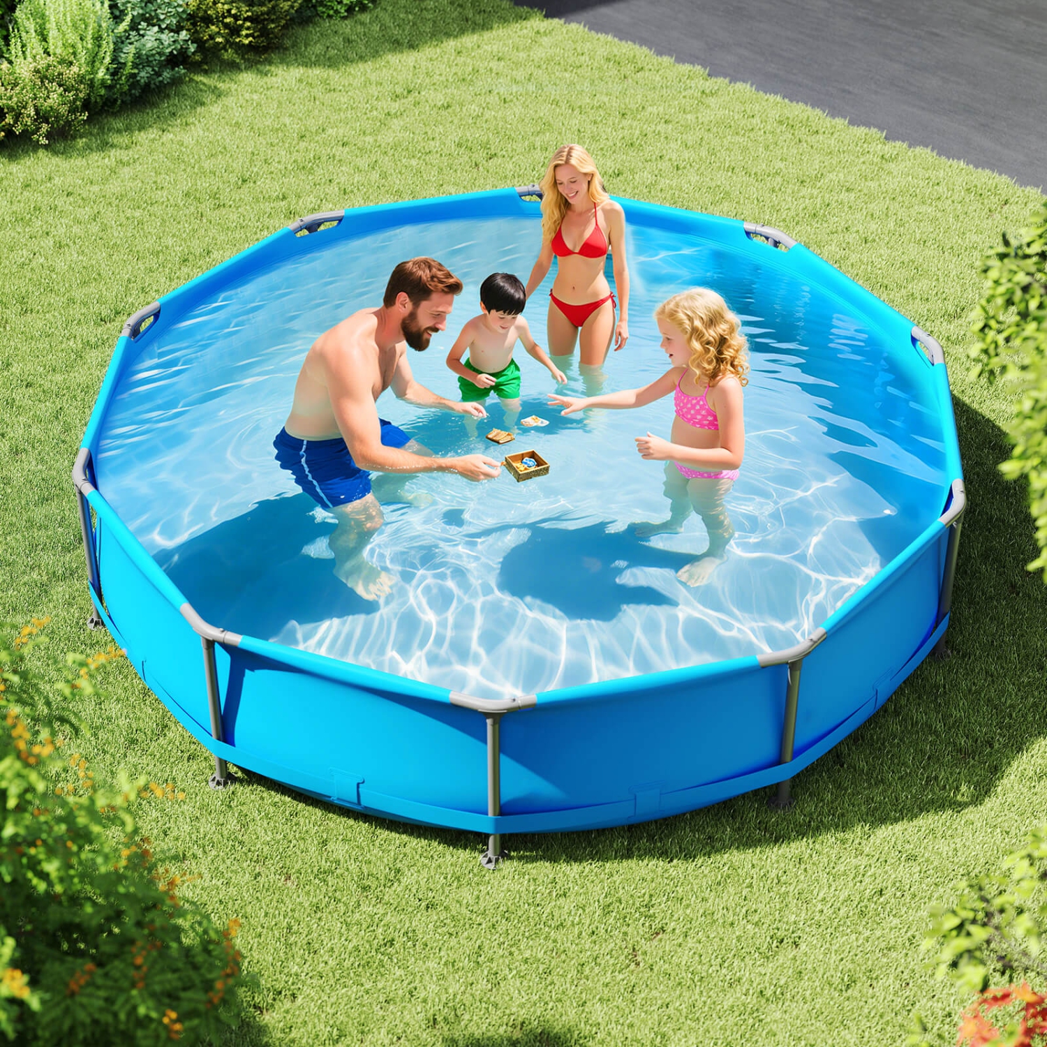 Piscine familiale extérieure de 1617 gal de Costway avec cadre en métal et tissu multicouche en PVC