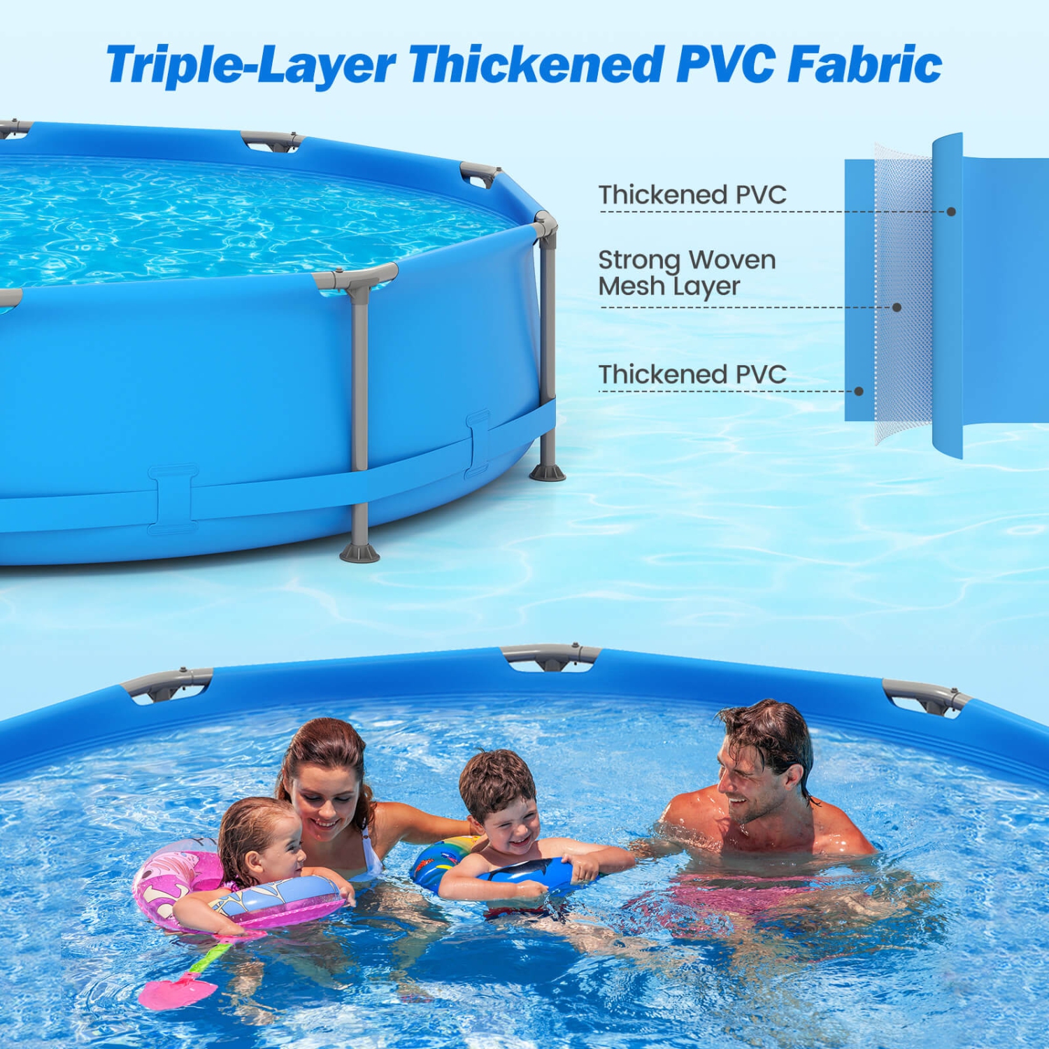 Piscine familiale extérieure de 1617 gal de Costway avec cadre en métal et tissu multicouche en PVC