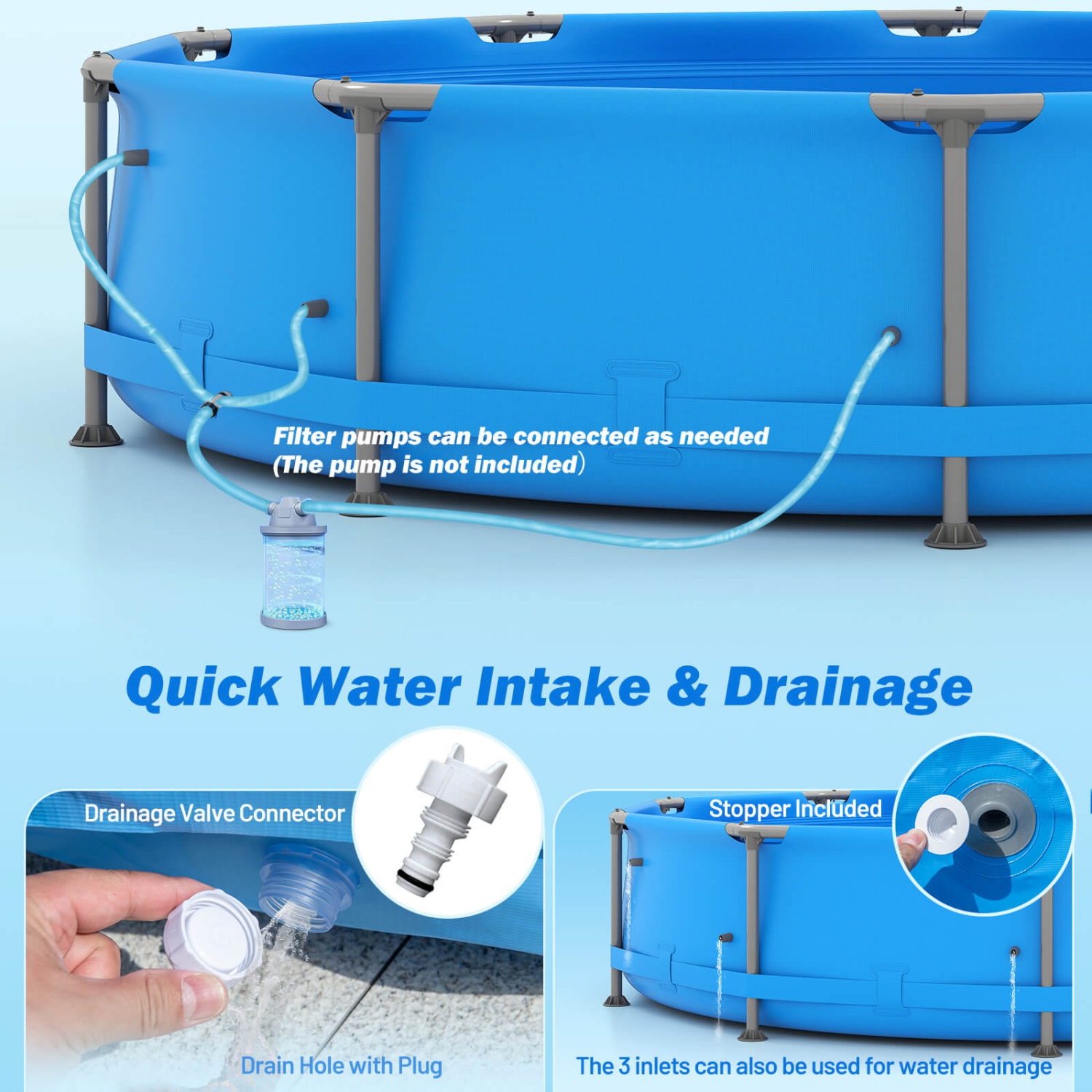 Piscine familiale extérieure de 1617 gal de Costway avec cadre en métal et tissu multicouche en PVC