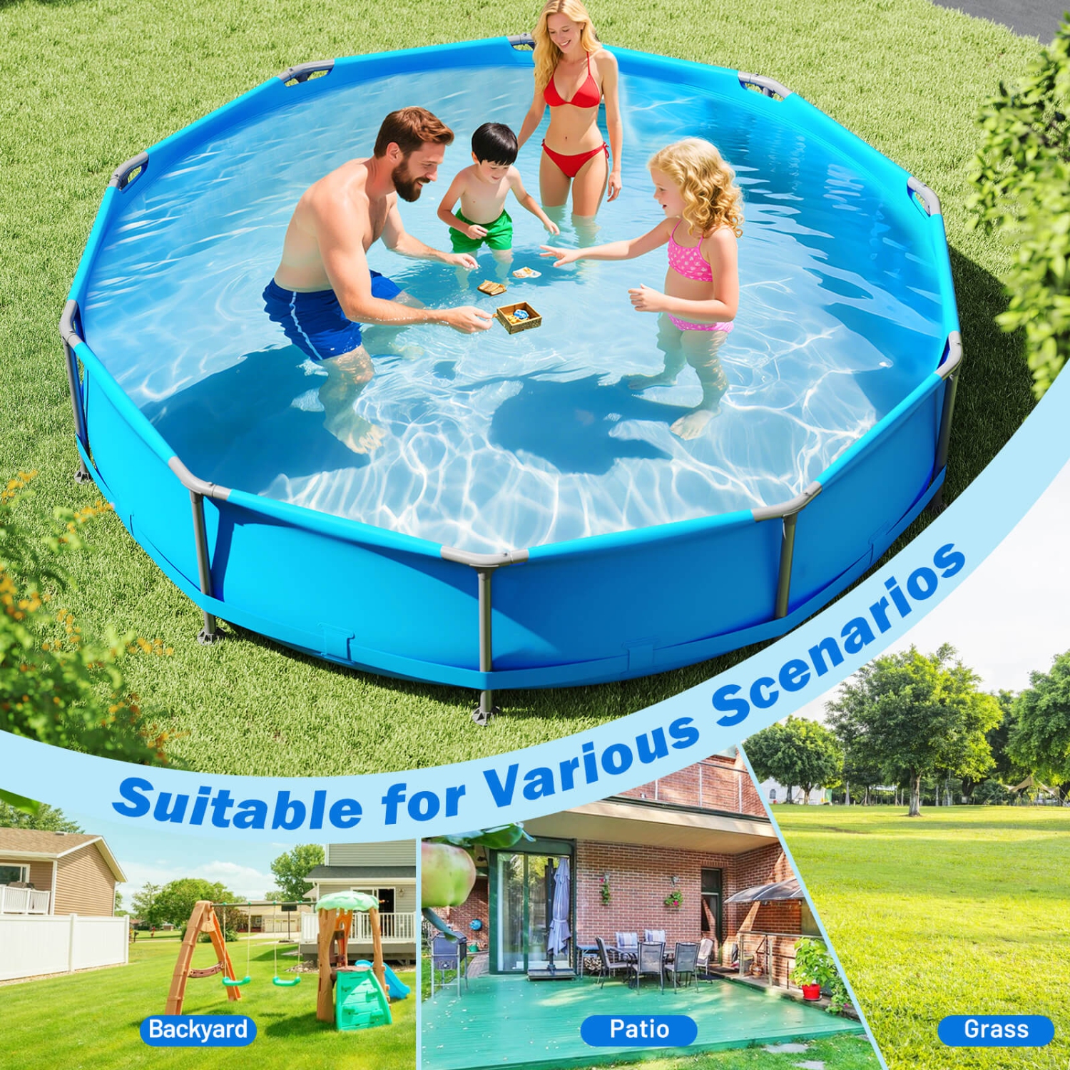 Piscine familiale extérieure de 1617 gal de Costway avec cadre en métal et tissu multicouche en PVC