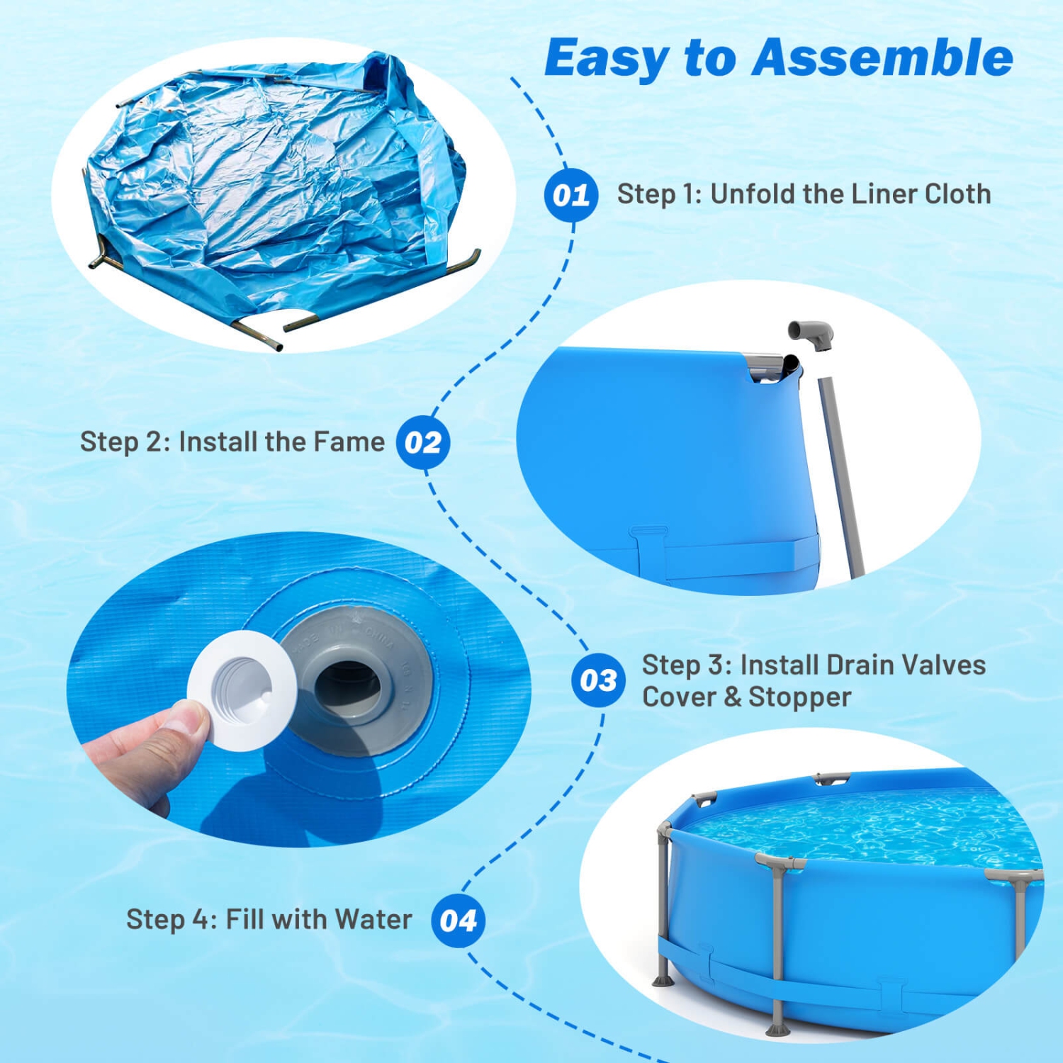 Piscine familiale extérieure de 1617 gal de Costway avec cadre en métal et tissu multicouche en PVC