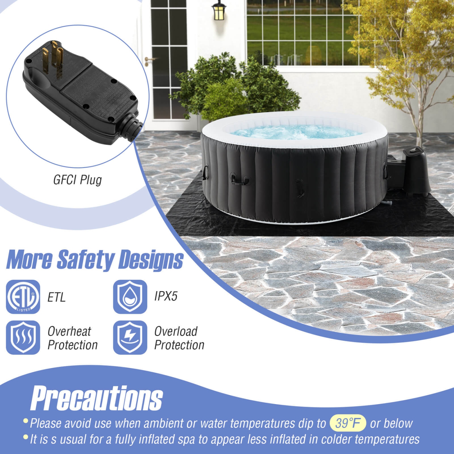 Costway 70" Round SPA Pool Inflatable Hot Tub with 110 Air Jets Electric Heater Pump