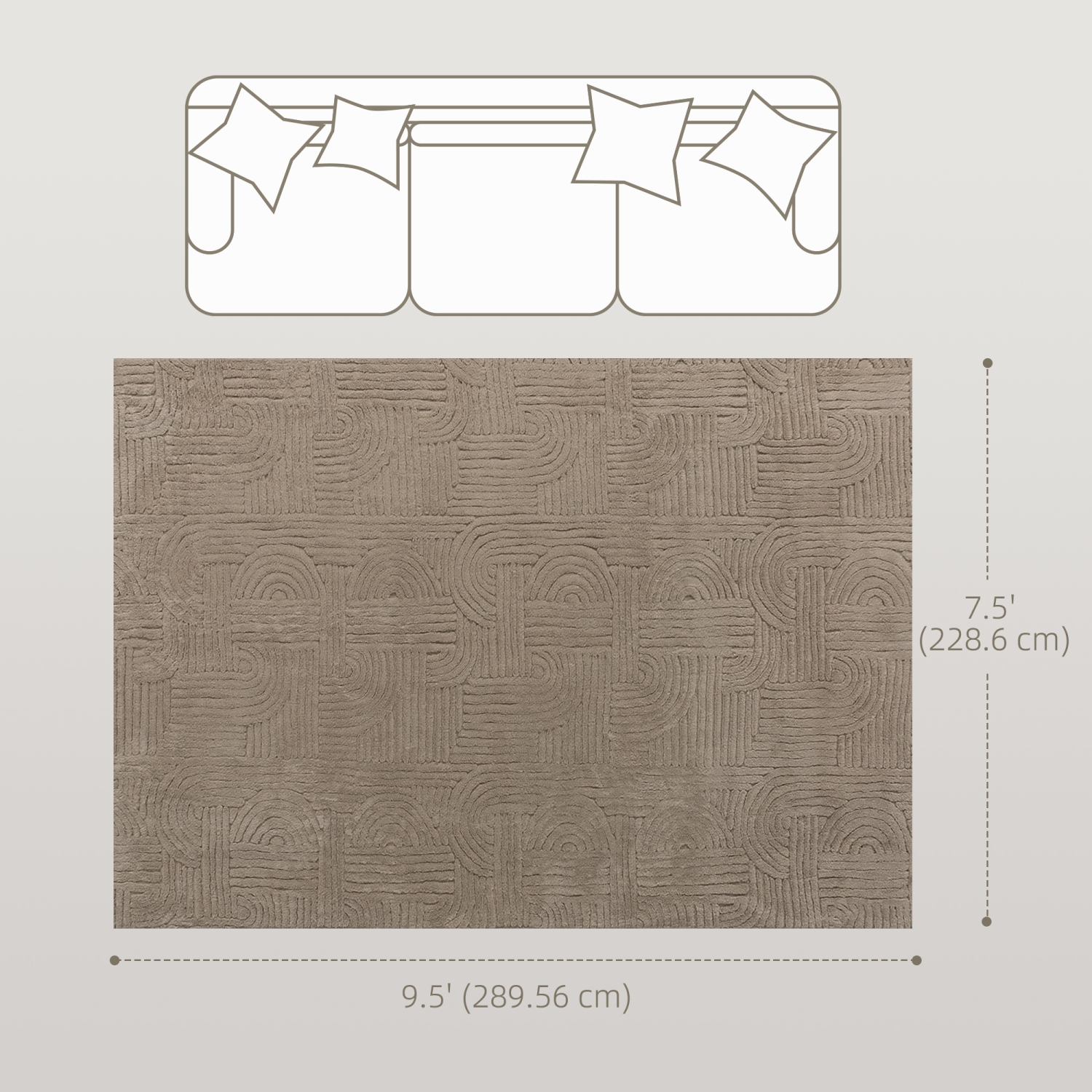 HOMCOM 7.5x9.5 Area Rug, Luxurious Faux Fur Rug, Non-Slip Floor Carpet for Living Room, Bedroom, Dining Room, Home Office, Tan