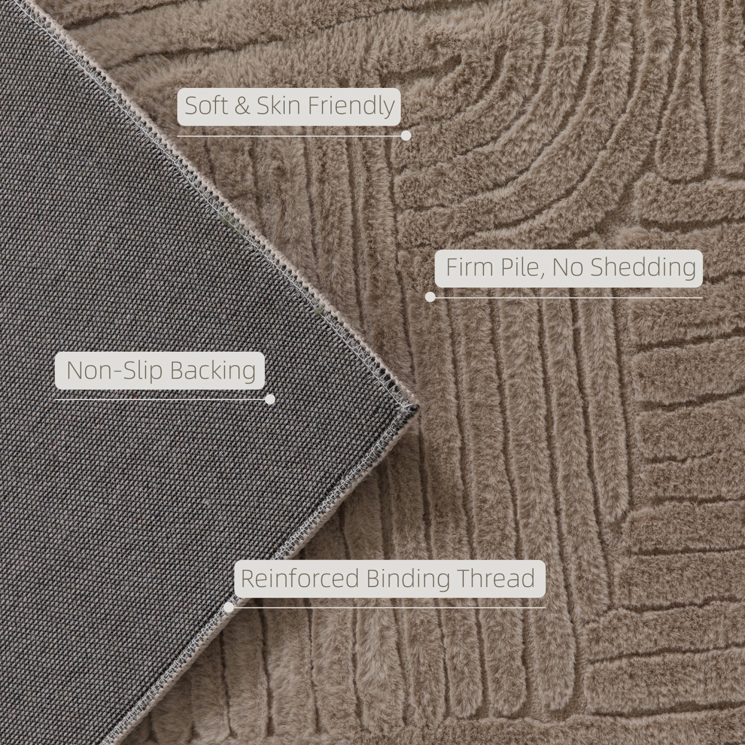 HOMCOM 7.5x9.5 Area Rug, Luxurious Faux Fur Rug, Non-Slip Floor Carpet for Living Room, Bedroom, Dining Room, Home Office, Tan