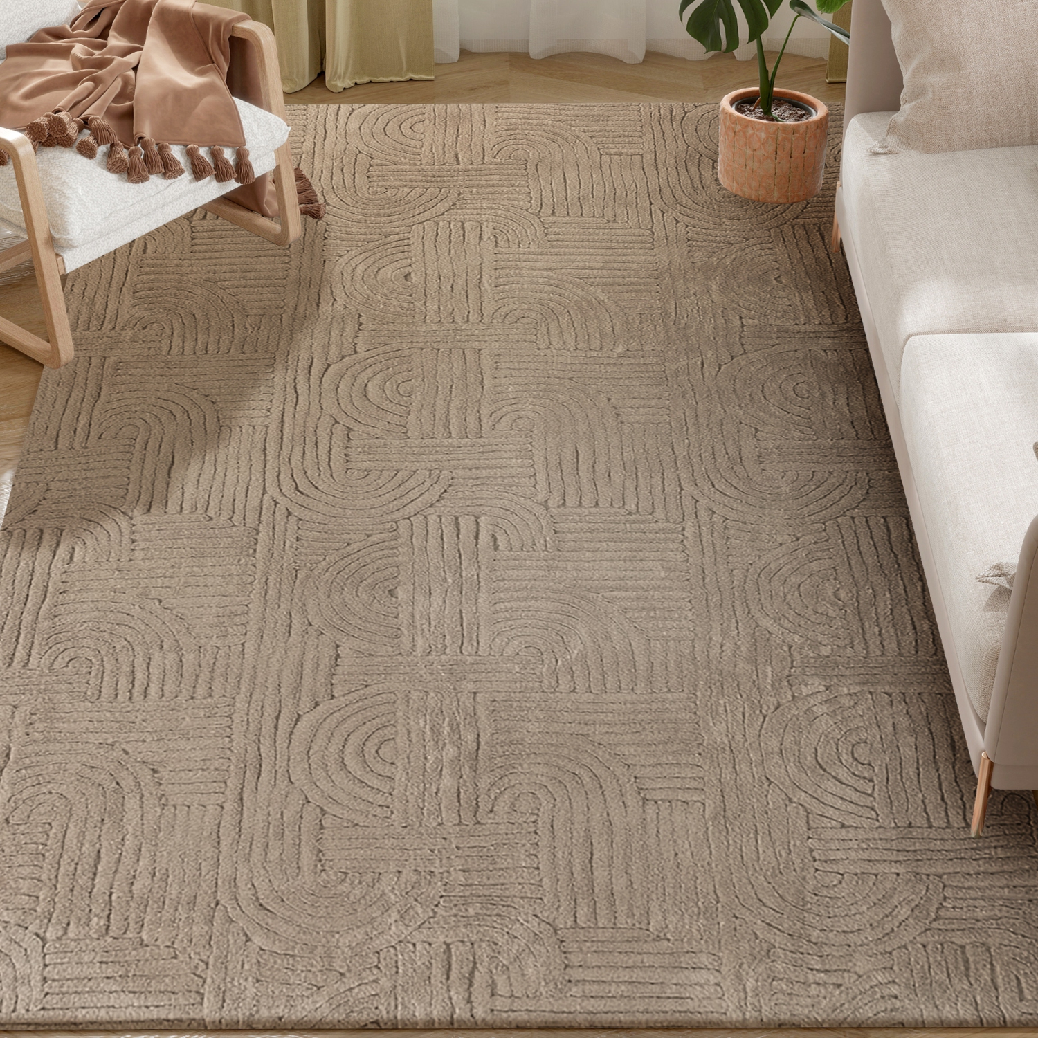 Tapis 5x7 de HOMCOM, luxueux tapis en similifourrure, tapis antidérapant pour salon, chambre, salle à manger, bureau à domicile, havane