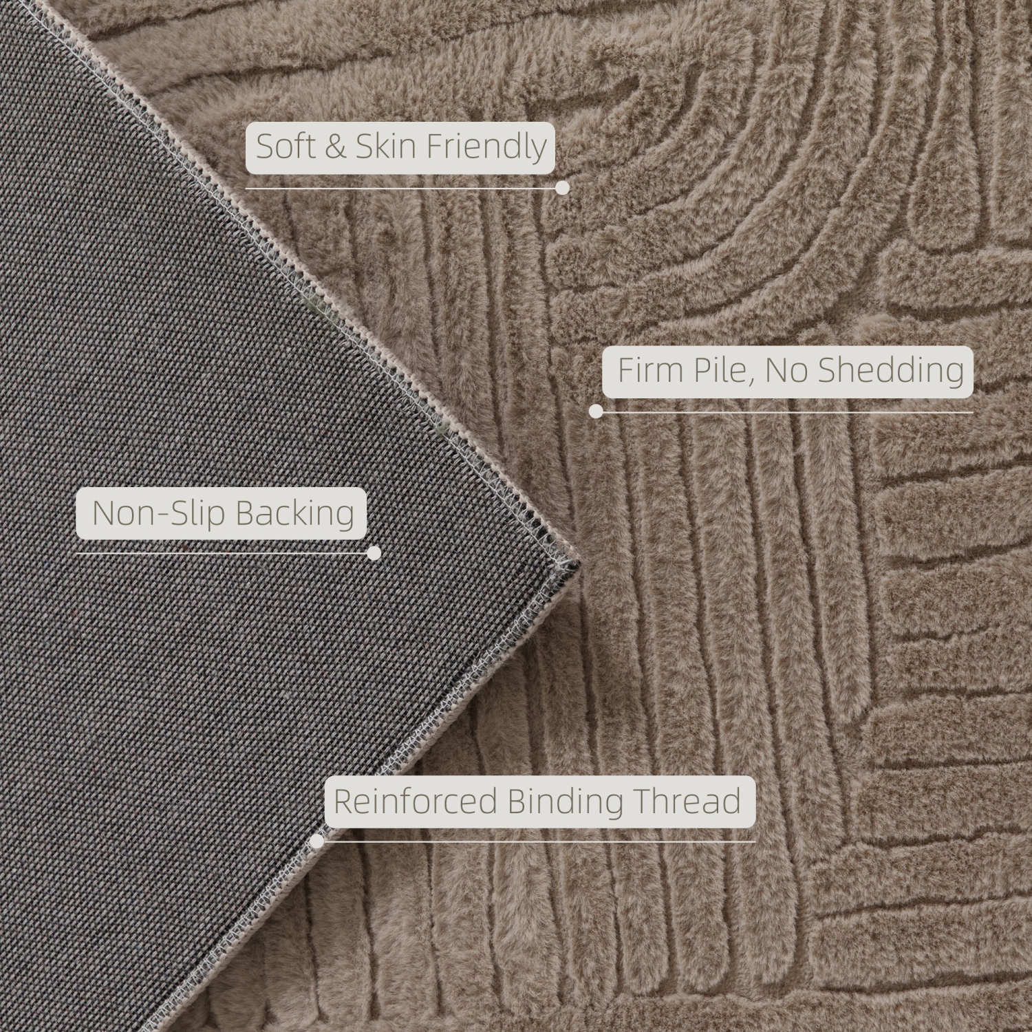 Tapis 5x7 de HOMCOM, luxueux tapis en similifourrure, tapis antidérapant pour salon, chambre, salle à manger, bureau à domicile, havane