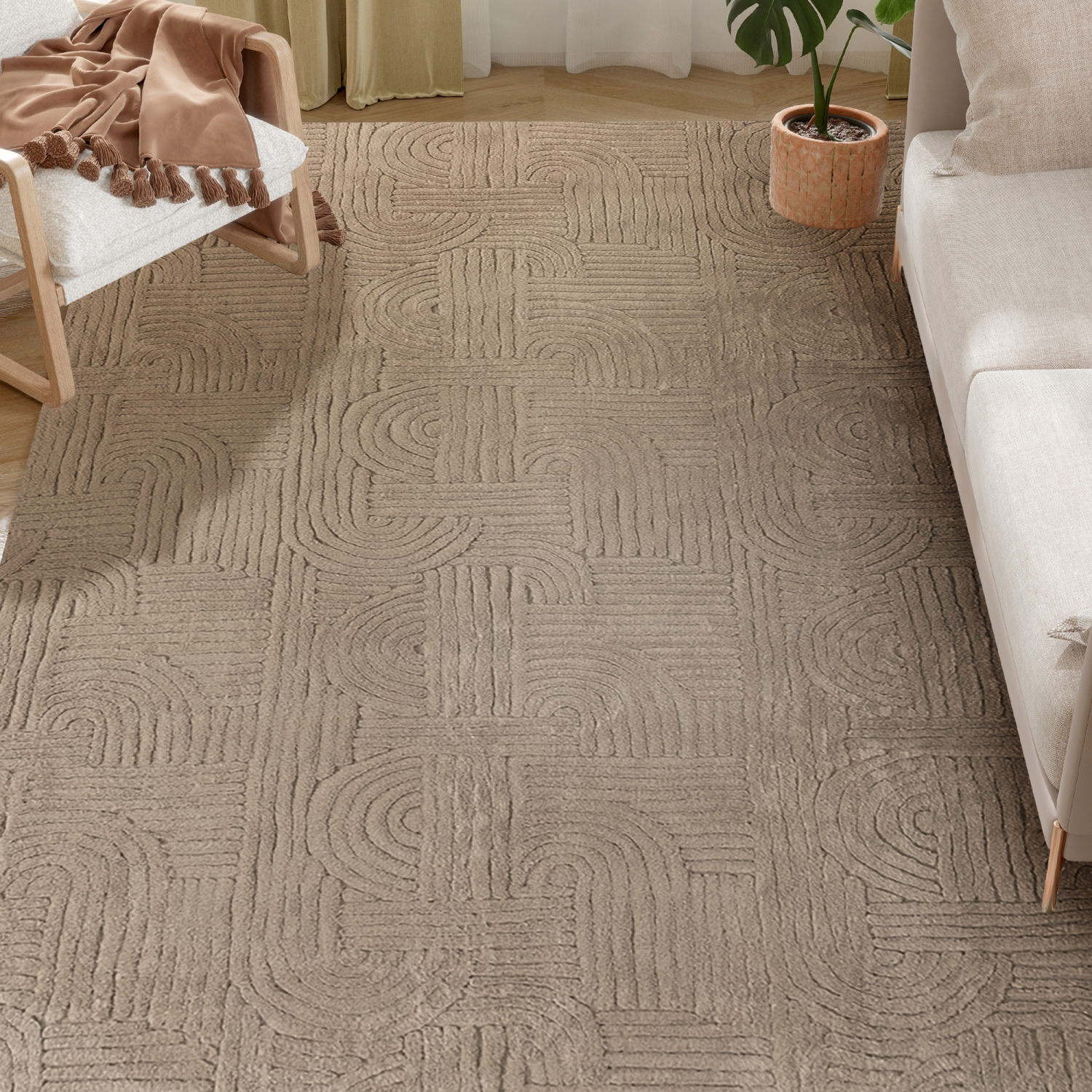 Tapis 6x9 de HOMCOM, luxueux tapis en similifourrure, tapis antidérapant pour salon, chambre, salle à manger, bureau à domicile, havane