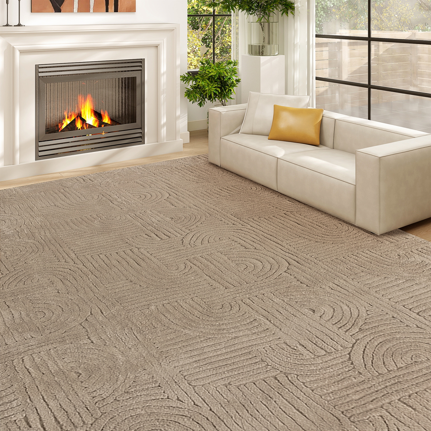 Tapis 6x9 de HOMCOM, luxueux tapis en similifourrure, tapis antidérapant pour salon, chambre, salle à manger, bureau à domicile, havane