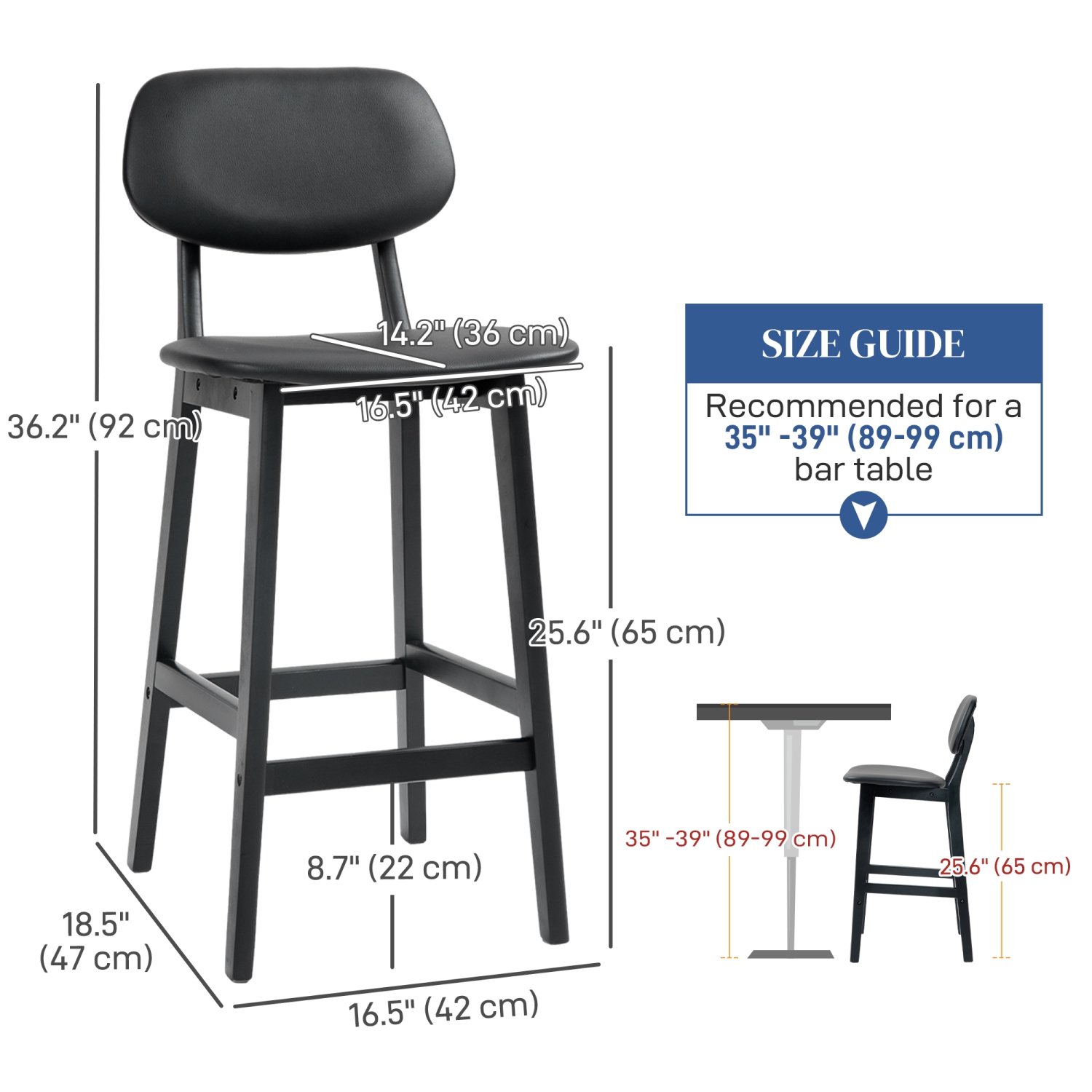 HOMCOM – Ensemble de 2 tabourets de bar modernes à hauteur de comptoir recouverts de cuir PU, chaises de bar pour cuisine avec repose-pieds et pattes