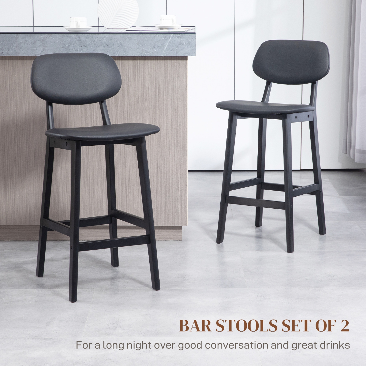 HOMCOM – Ensemble de 2 tabourets de bar modernes à hauteur de comptoir recouverts de cuir PU, chaises de bar pour cuisine avec repose-pieds et pattes