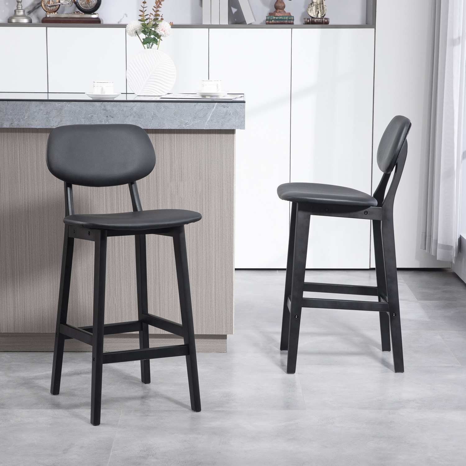 HOMCOM – Ensemble de 2 tabourets de bar modernes à hauteur de comptoir recouverts de cuir PU, chaises de bar pour cuisine avec repose-pieds et pattes