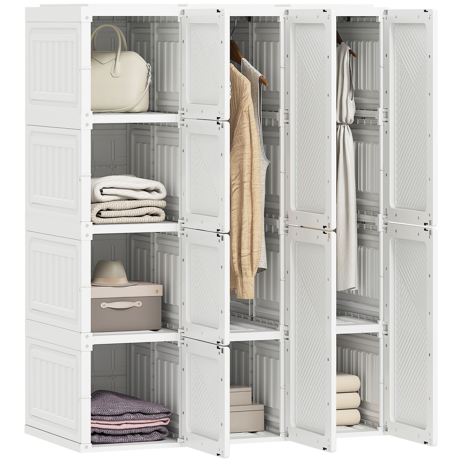 Armoire portative de HOMCOM Armoire de rangement pliante vêtements en plastique pour chambre à coucher avec 6 compartiments cubiques et 2 tiges
