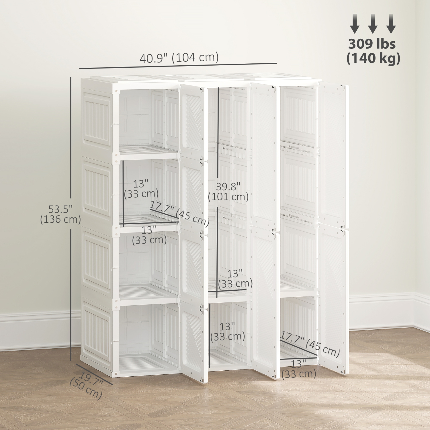 Armoire portative de HOMCOM Armoire de rangement pliante vêtements en plastique pour chambre à coucher avec 6 compartiments cubiques et 2 tiges