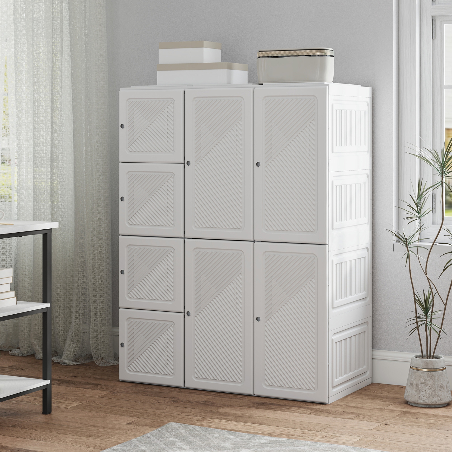 Armoire portative de HOMCOM Armoire de rangement pliante vêtements en plastique pour chambre à coucher avec 6 compartiments cubiques et 2 tiges