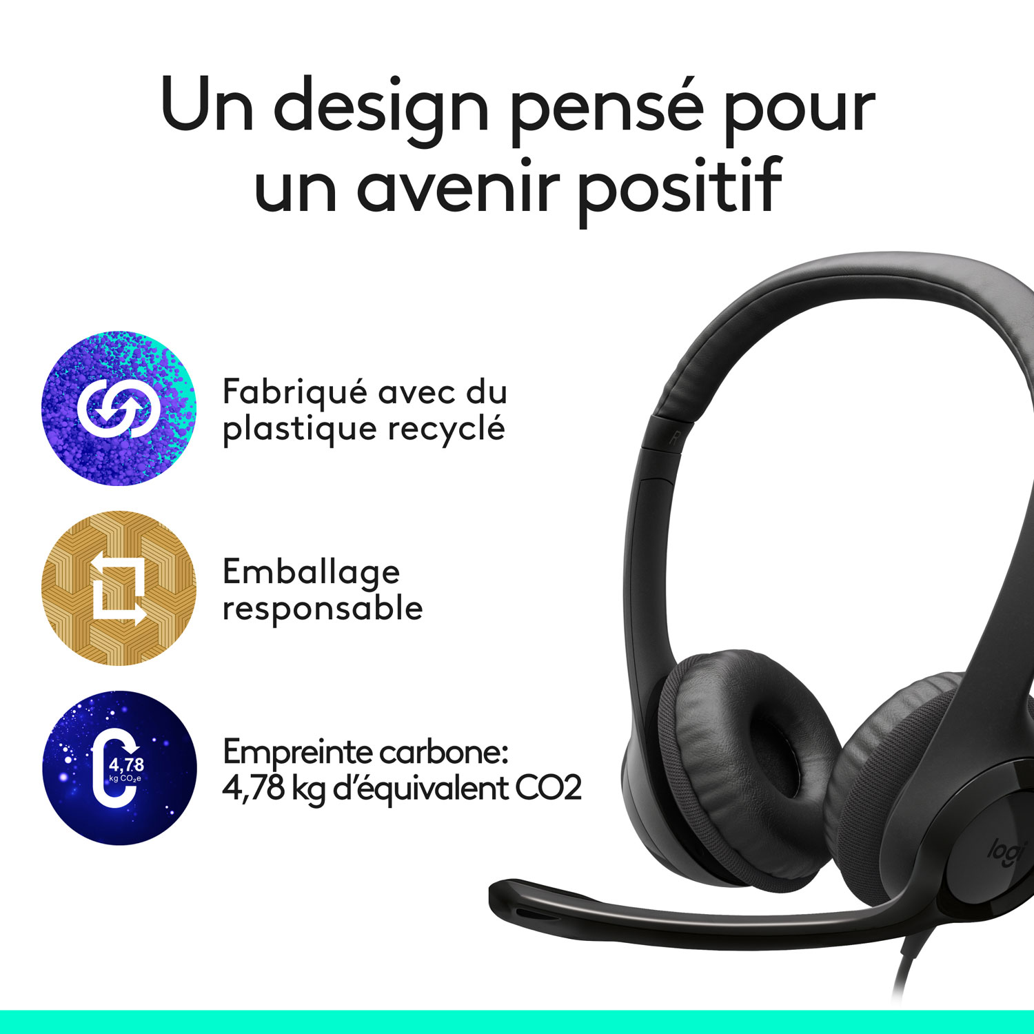 Casque d'écoute avec fil à suppression du bruit H390 de Logitech - Noir minuit