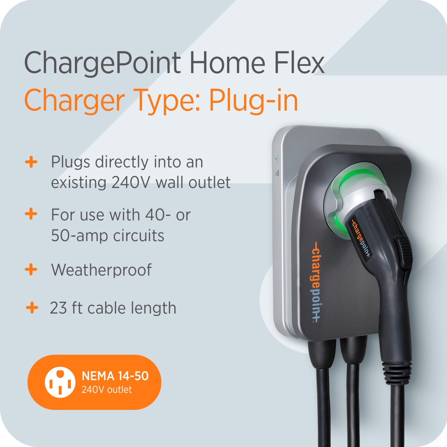 Chargeur électrique pour véhicule électrique NEMA à 14-50 prises Wi-Fi Home Flex de niveau 2 de ChargePoint