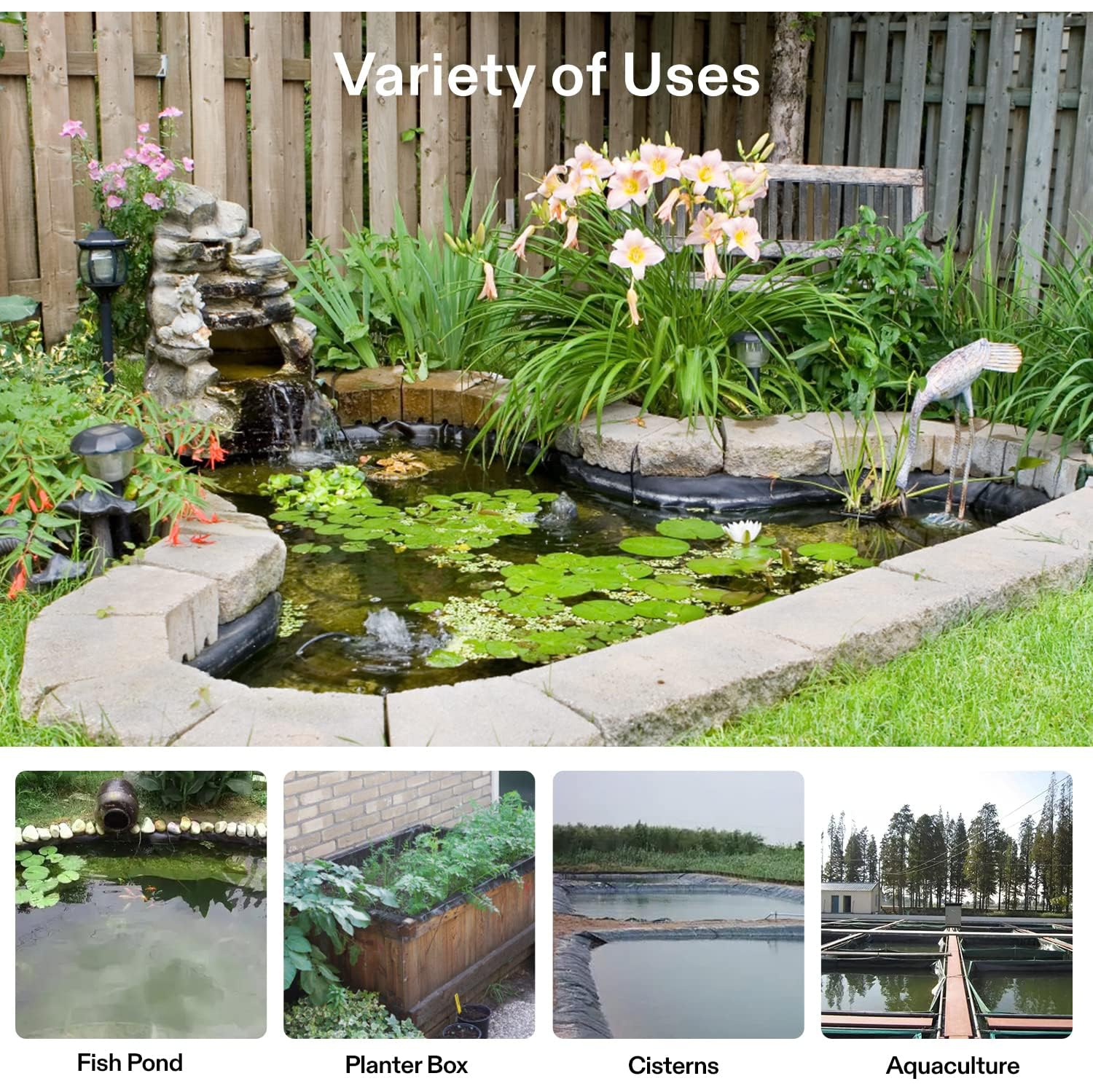 Doublure de bassin VIVOSUN 13,5 x 20 pi, doublure de bassin LLDPE durable 14,5 mil pour étang Koi, aquaculture et jardins aquatiques, noir