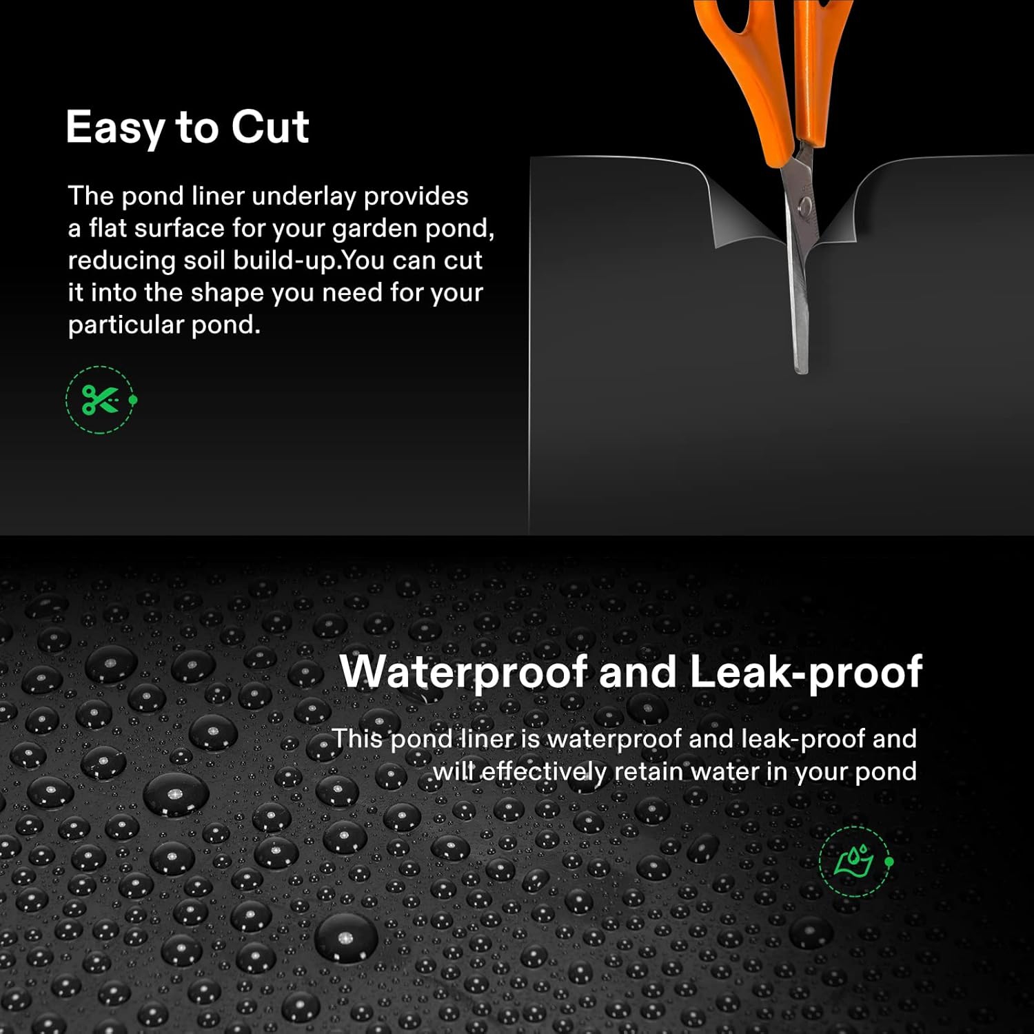 Doublure de bassin VIVOSUN 13,5 x 20 pi, doublure de bassin LLDPE durable 14,5 mil pour étang Koi, aquaculture et jardins aquatiques, noir