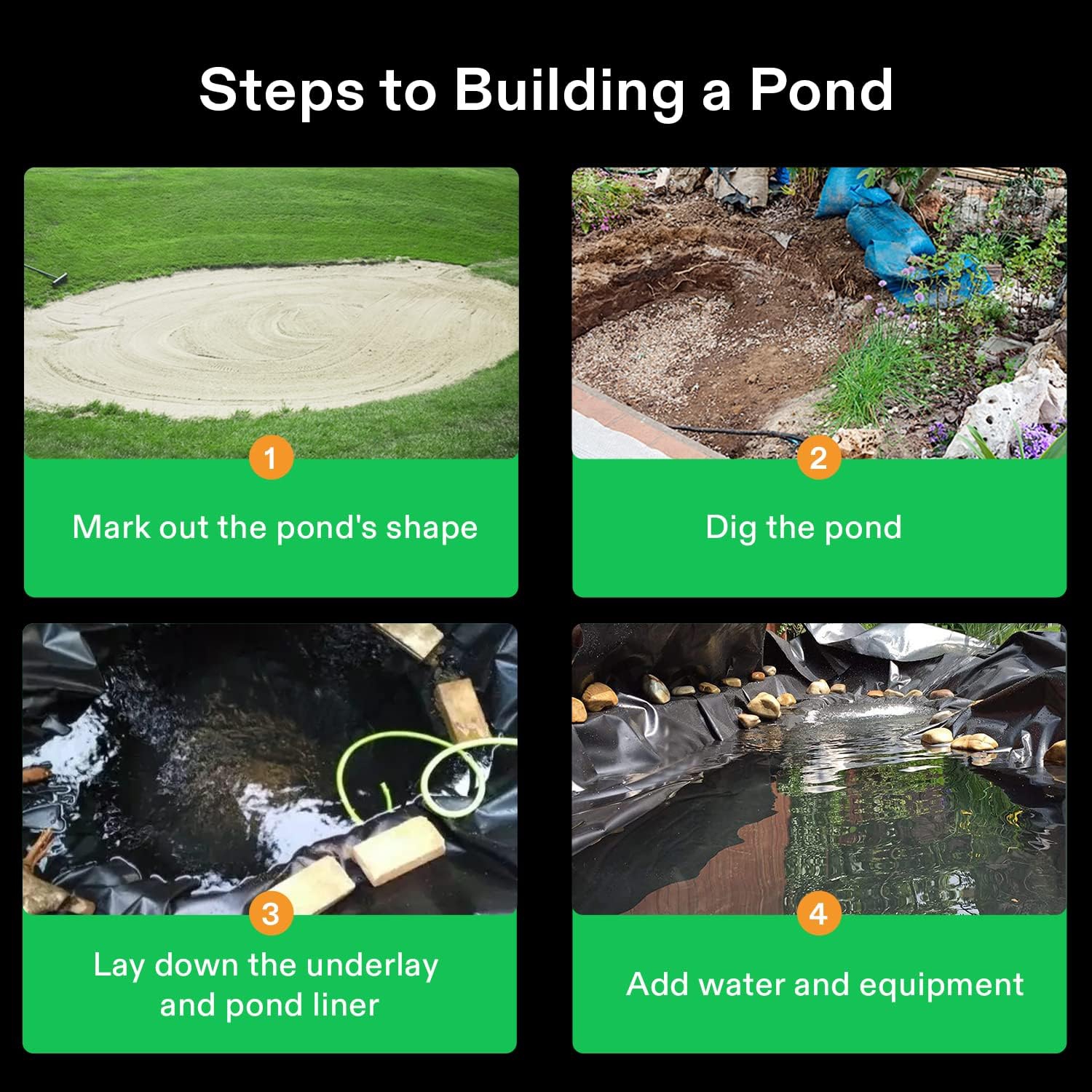 Doublure de bassin VIVOSUN 13,5 x 20 pi, doublure de bassin LLDPE durable 14,5 mil pour étang Koi, aquaculture et jardins aquatiques, noir