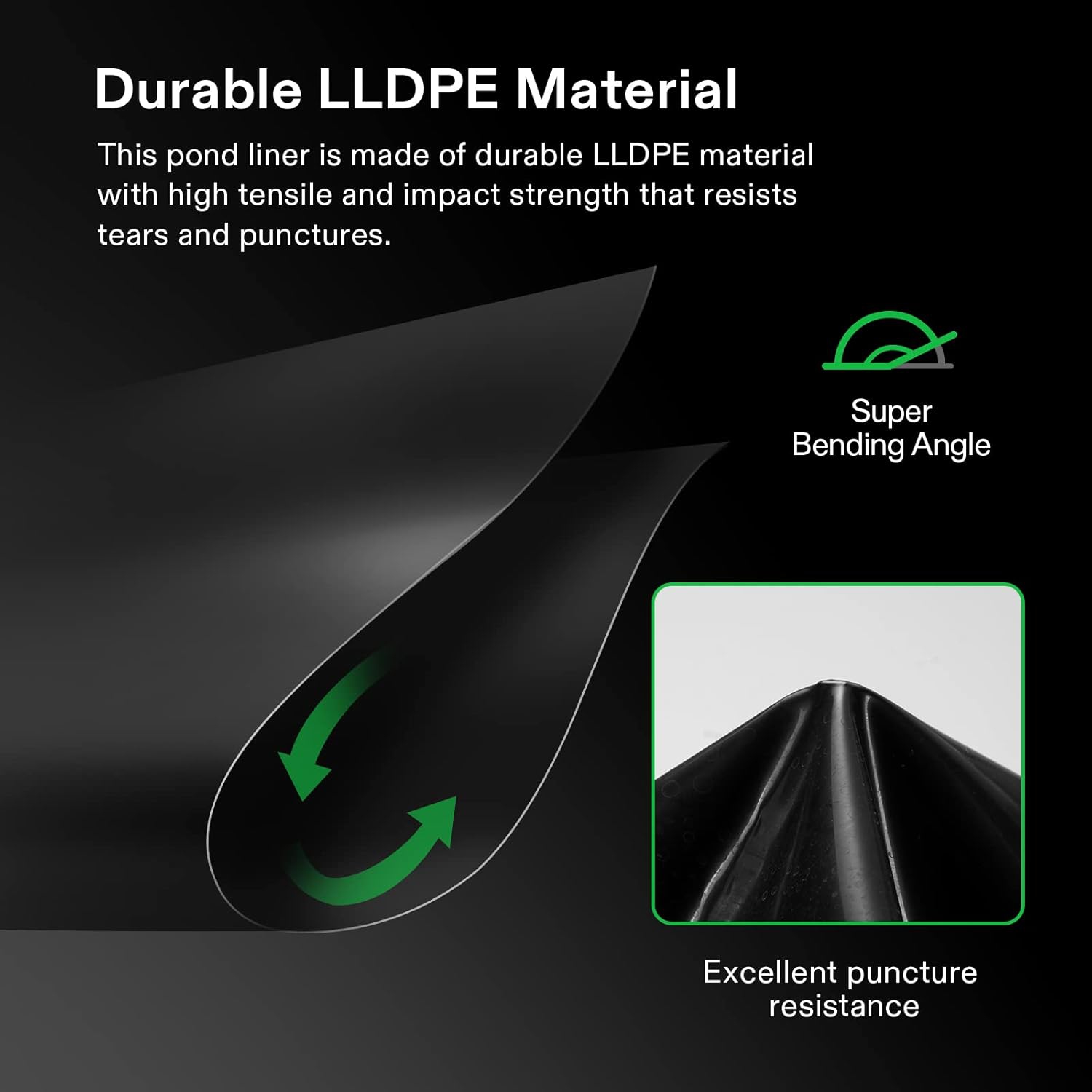 Doublure de bassin VIVOSUN 13,5 x 20 pi, doublure de bassin LLDPE durable 14,5 mil pour étang Koi, aquaculture et jardins aquatiques, noir