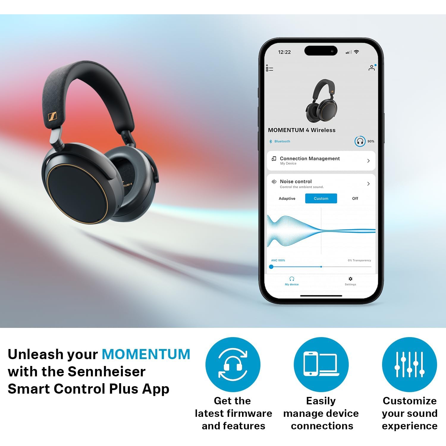 Casque d'écoute sans fil Momentum 4 de Sennheiser - Casque Bluetooth pour appels limpides, suppression adaptative du bruit, autonomie 60 h -