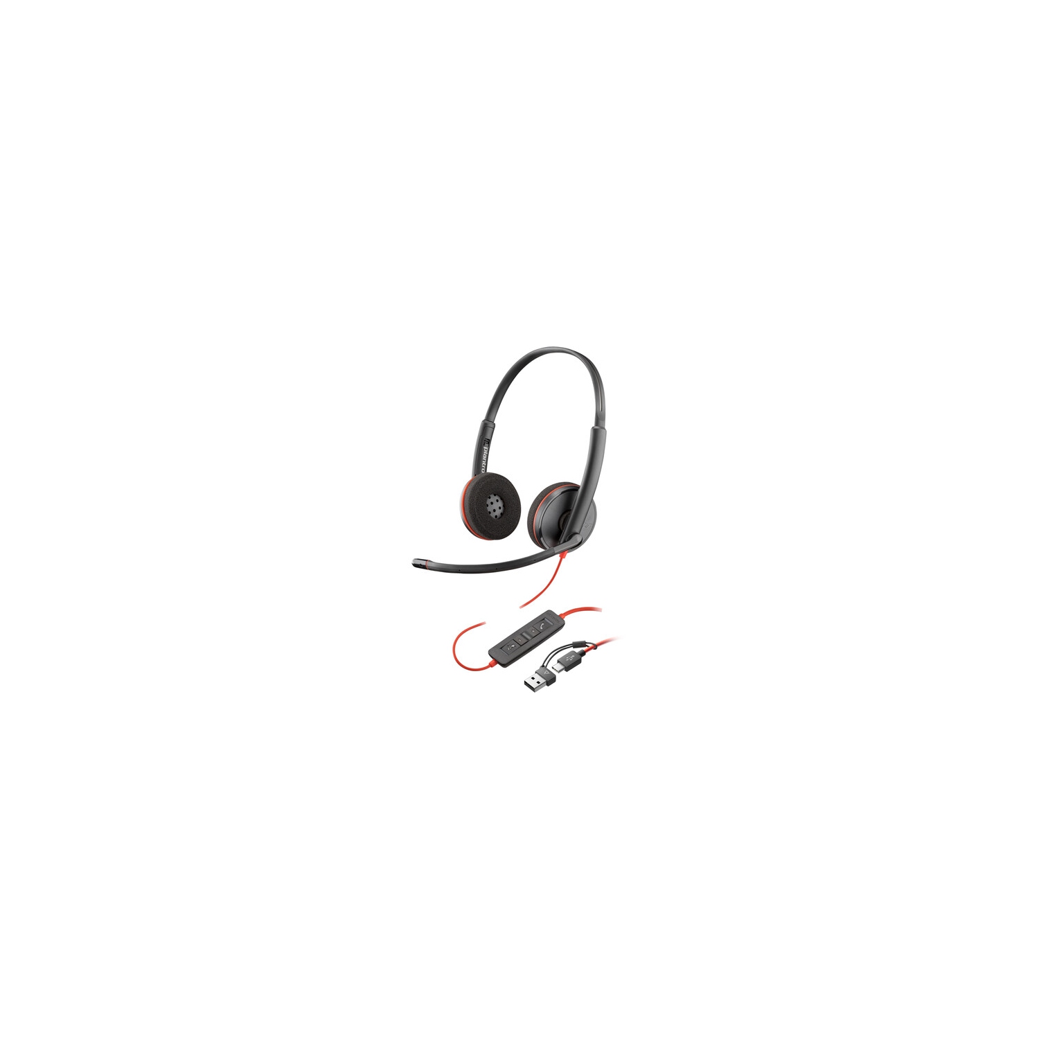 Remis à neuf - Casque d'écoute stéréo USB-C à suppression du bruit Poly Blackwire 3220 de HP avec microphone - Noir (8X228AA)
