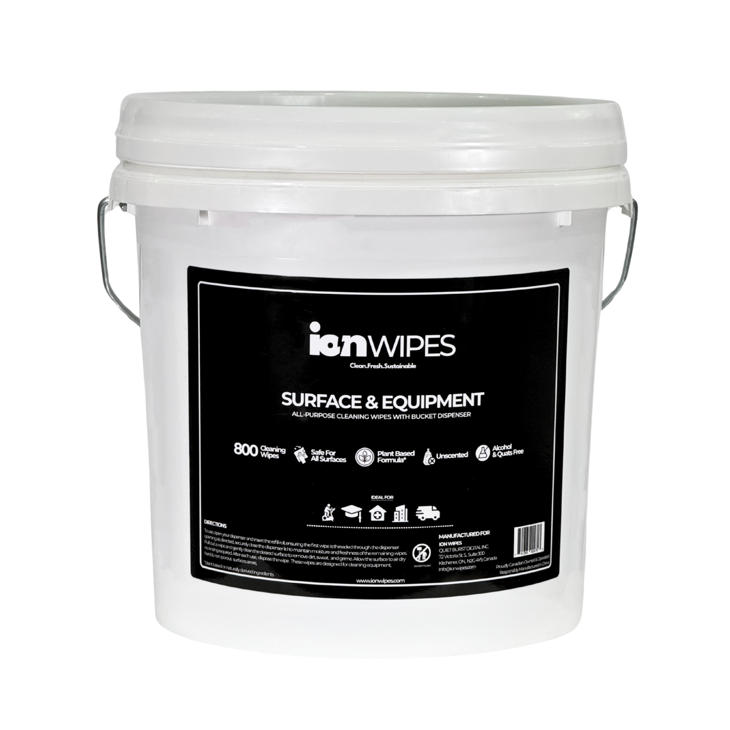 ION Wipes Surface & Equipment Cleaning Wipes with Bucket Dispenser, 800 Count Gym Wipes, Suitable for Fitness Center, Pilates Studio, Office &