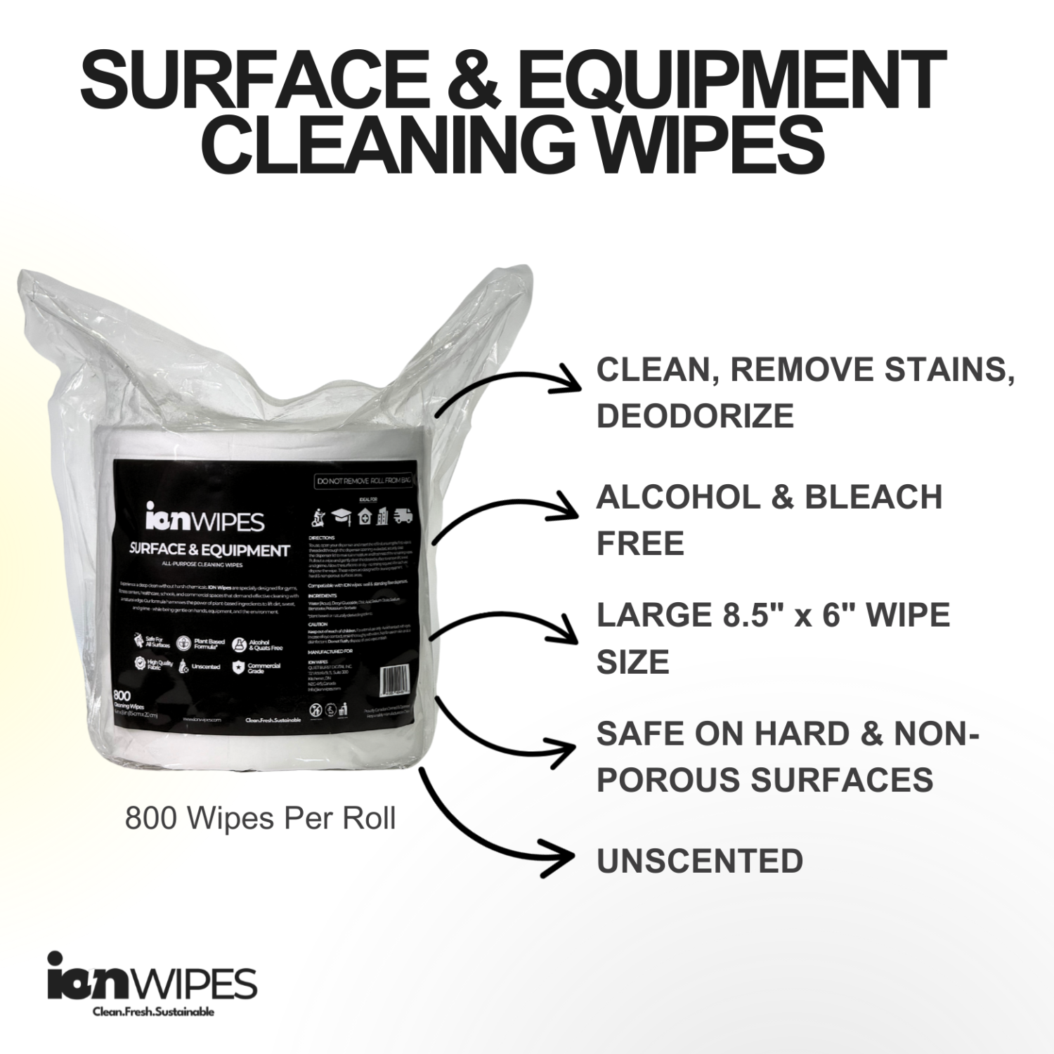 ION Wipes Surface & Equipment Cleaning Wipes, 3200 Count Gym Wipes, Suitable for Fitness Center, Pilates Studios, Schools, Offices & Commercial Use 4