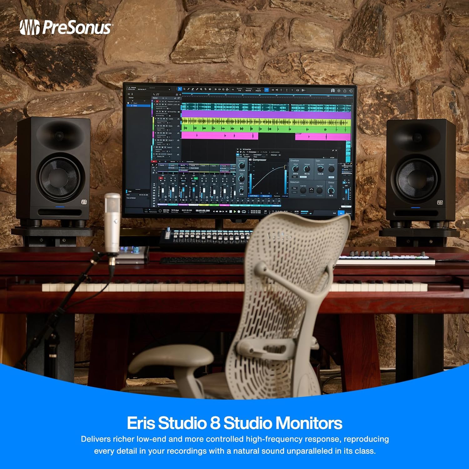 Haut-parleur d'extrêmes graves actif compact Bluetooth orienté vers l'avant de studio de 8 po ERIS-SUB-8BT de Presonus