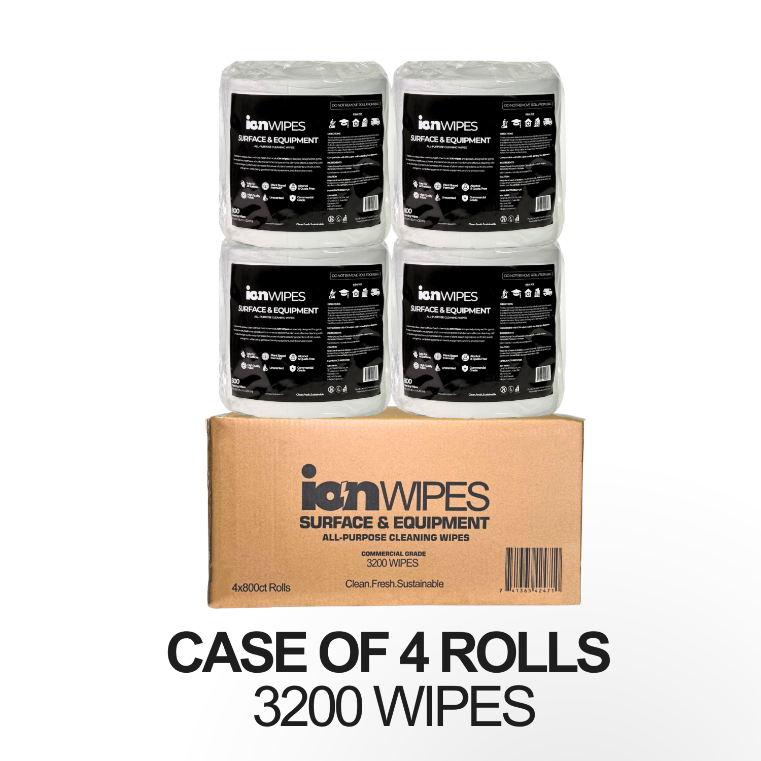 ION Wipes Gym Wipes with Stainless Steel Floor Stand Dispenser, 3200 Wipes, Alcohol Free, Fitness Equipment & Surface Wipes for Gyms, Studios,