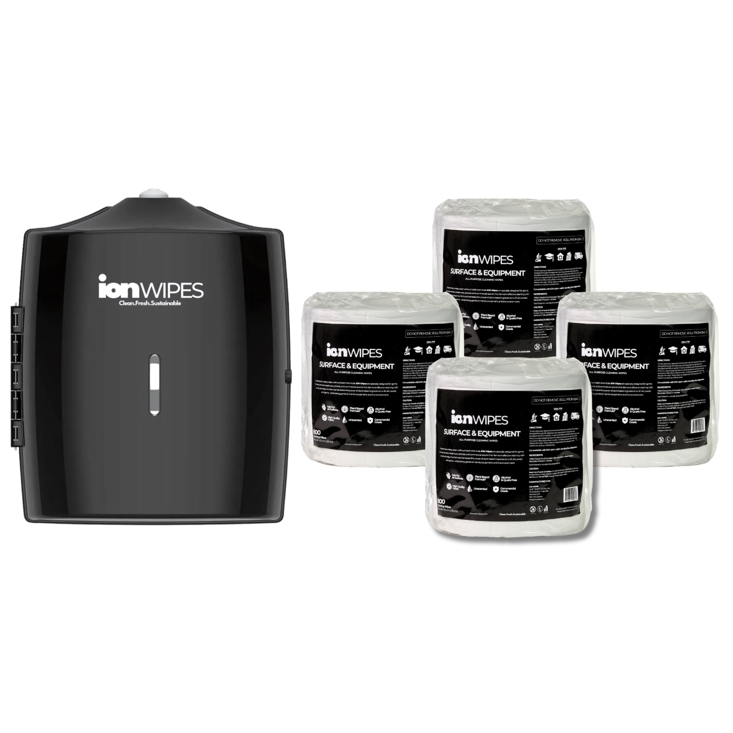 ION Wipes Starter Bundle, Gym & Fitness Equipment Wipes with Wall Mounted Dispenser 3,200 Count (4 x 800), Perfect for Gyms, Pilates, Offices &