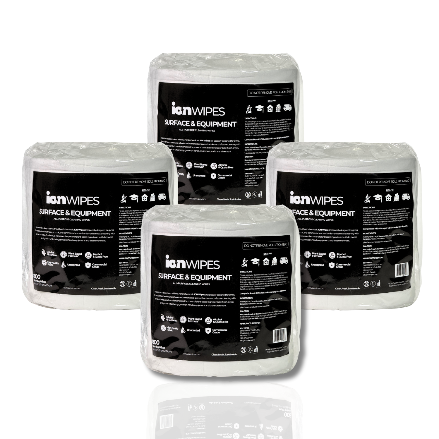 ION Wipes Starter Bundle, Gym & Fitness Equipment Wipes with Wall Mounted Dispenser 3,200 Count (4 x 800), Perfect for Gyms, Pilates, Offices &