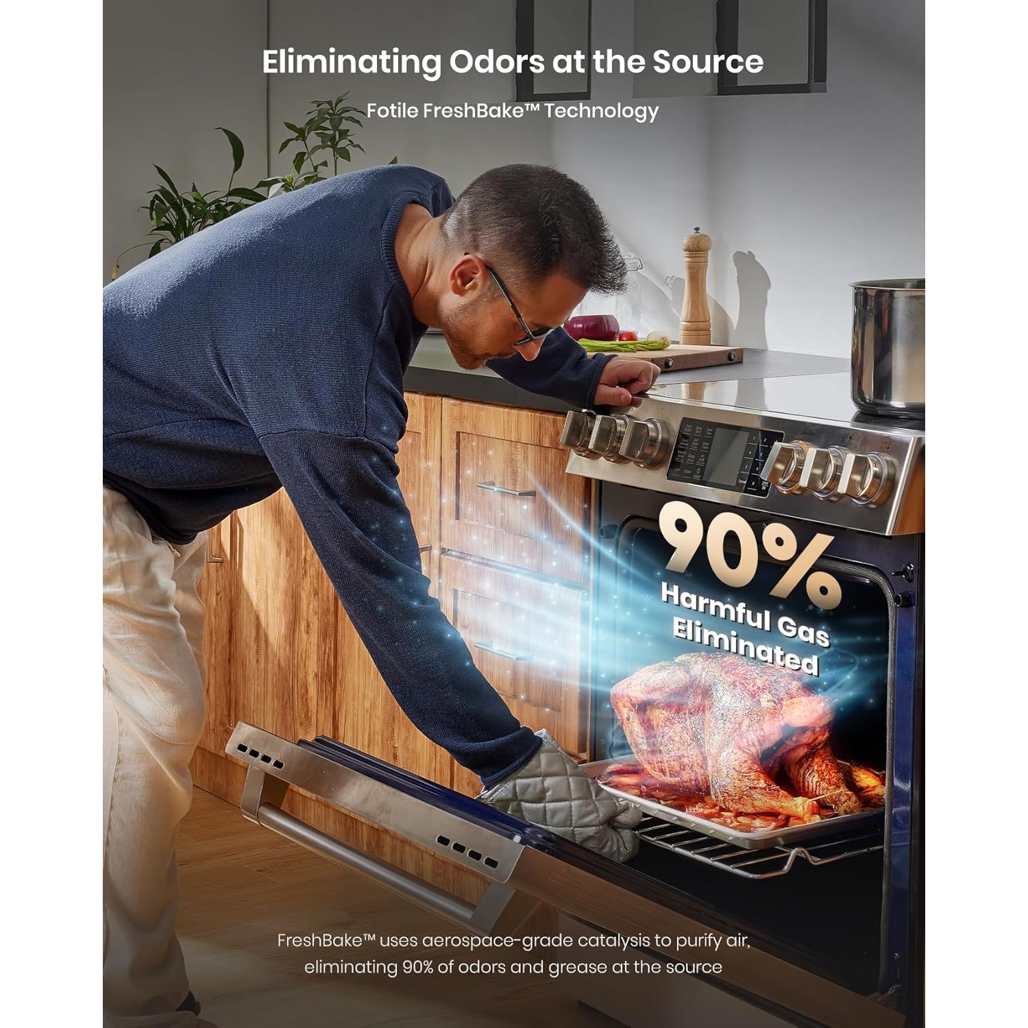 FOTILE RES30552 Stainless Steel 30" SlideIn Electric Range with True Convection and Air Fry, 5-Burner Stove, 5.7 Cu. Ft. Oven, Self-Cleaning Mode,