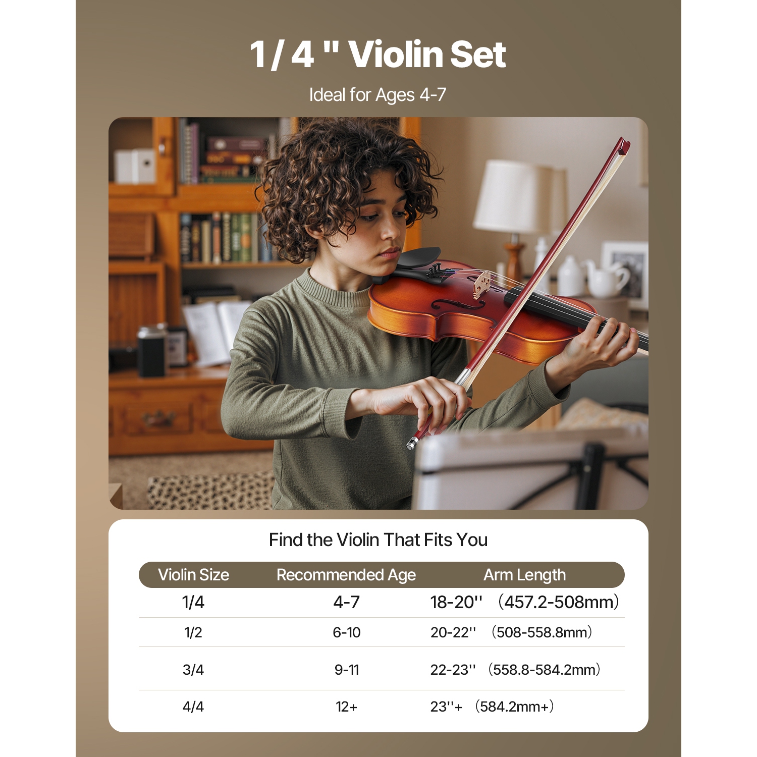 VEVOR 1/4 Size Violin for Adults, Violin Fiddle Set for Beginners Student with Hard Case, Rosin, Bow, Shoulder Rest,Bridge,Tuner and Extra