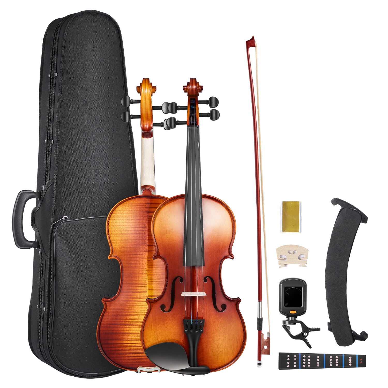 Violon pleine grandeur VEVOR 4/4 pour adultes, ensemble de violon pour étudiant débutant avec étui rigide, Rosin, boucle, épaulement, pont, cordes