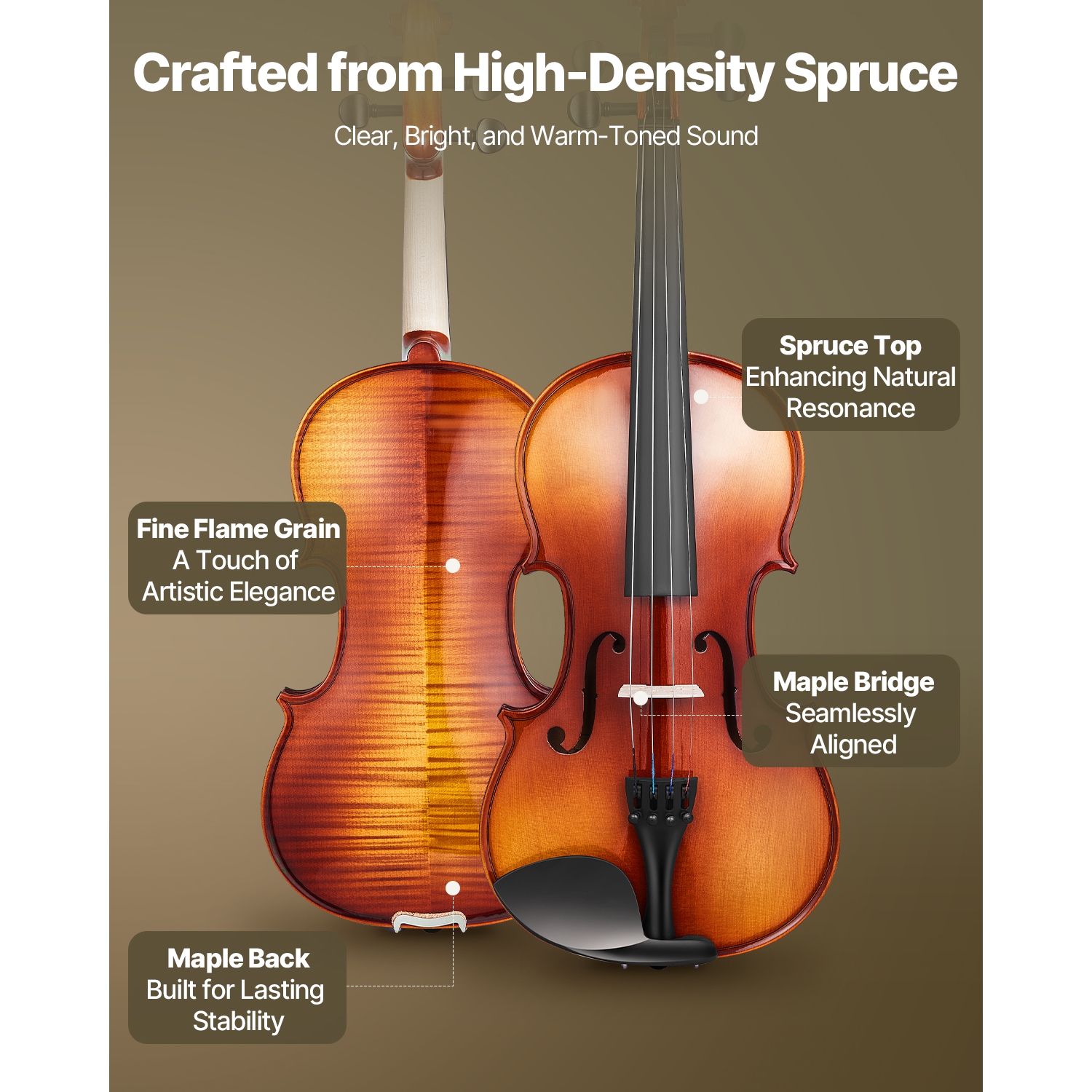 Violon pleine grandeur VEVOR 4/4 pour adultes, ensemble de violon pour étudiant débutant avec étui rigide, Rosin, boucle, épaulement, pont, cordes