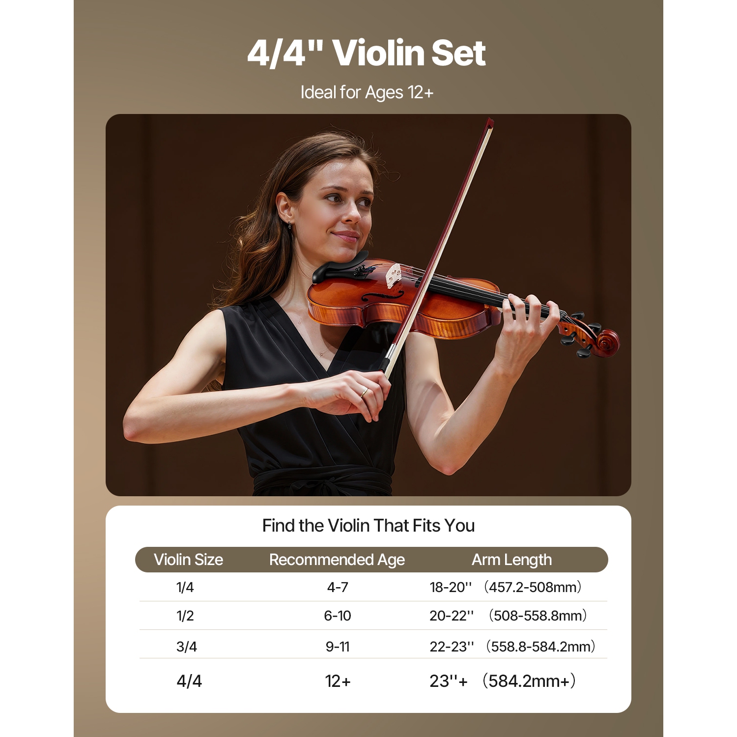 Violon pleine grandeur VEVOR 4/4 pour adultes, ensemble de violon pour étudiant débutant avec étui rigide, Rosin, boucle, épaulement, pont, cordes
