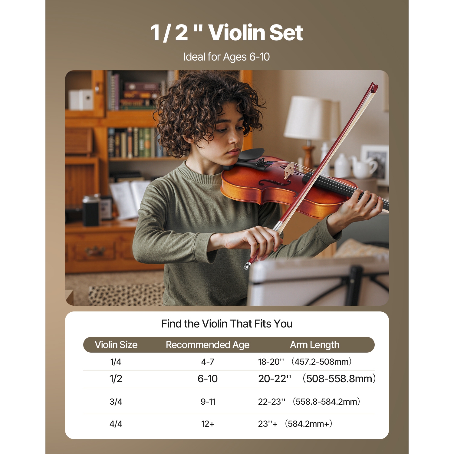 VEVOR 1/2 Size Violin for Adults, Violin Fiddle Set for Beginners Student with Hard Case, Rosin, Bow, Shoulder Rest,Bridge,Tuner and Extra