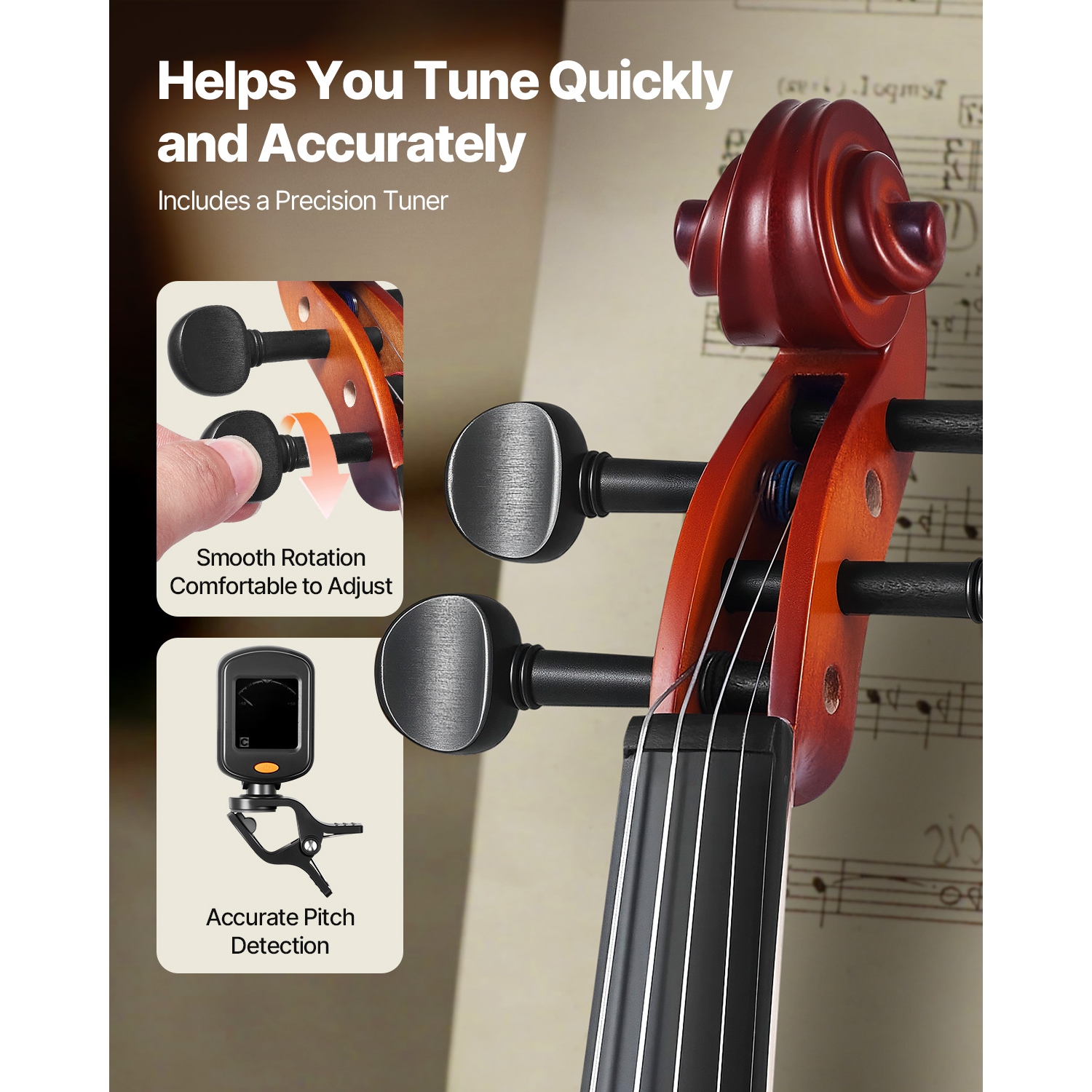 VEVOR 3/4 Size Violin for Adults, Violin Fiddle Set for Beginners with Hard Case, Rosin, Bow, Shoulder Rest, Bridge, Tuner and Extra Strings,