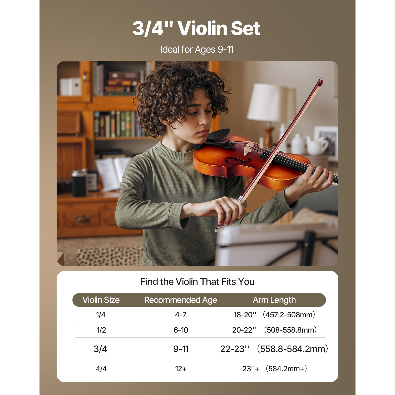 VEVOR 3/4 Size Violin for Adults, Violin Fiddle Set for Beginners with Hard Case, Rosin, Bow, Shoulder Rest, Bridge, Tuner and Extra Strings,