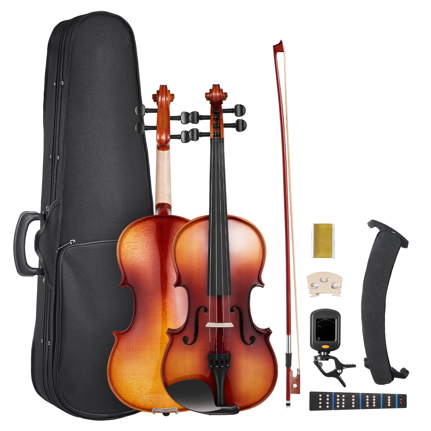 Violon pleine grandeur VEVOR 4/4 pour adultes, ensemble de violon pour étudiant débutant avec étui rigide, rosine, boucle, épaulement, pont, cordes