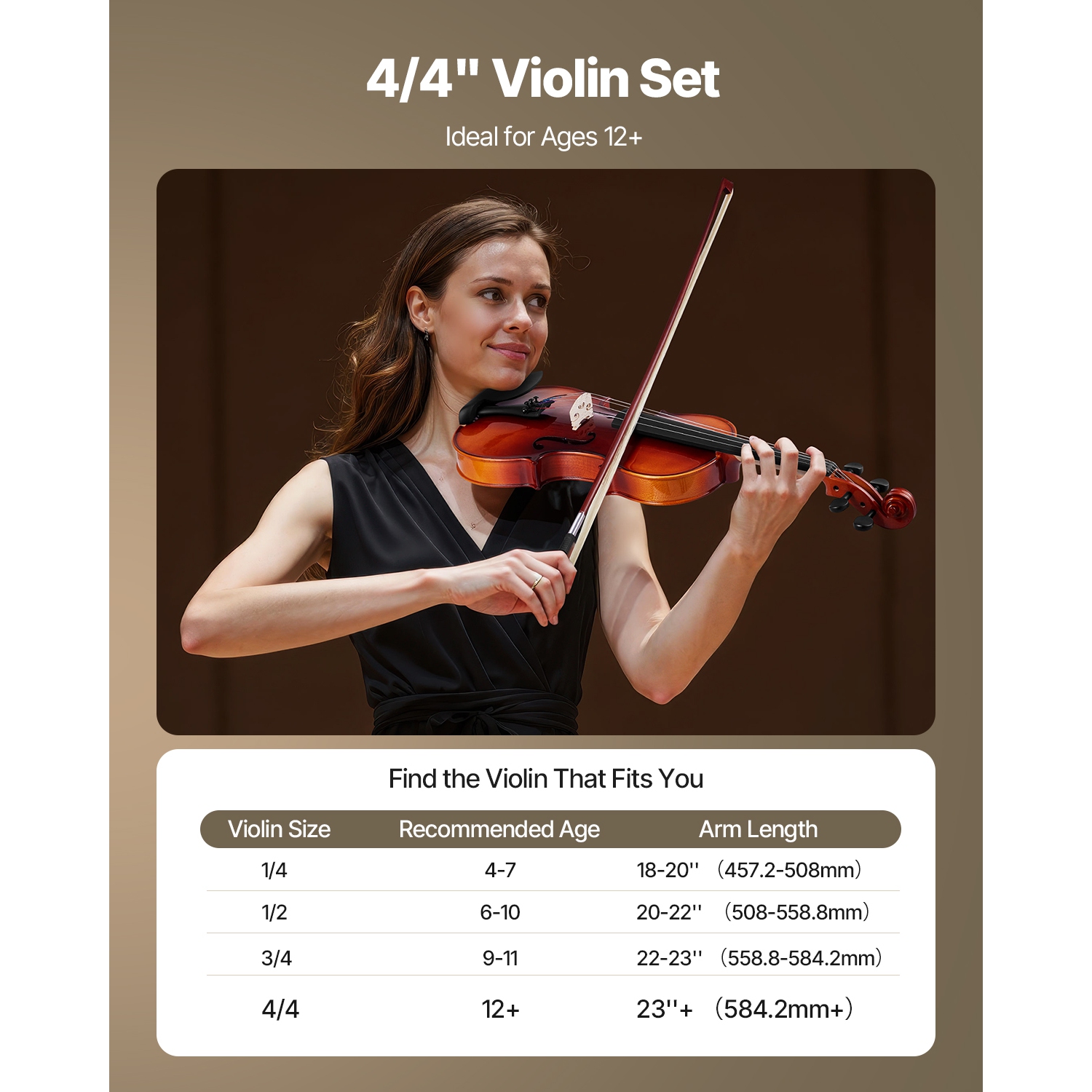 Violon pleine grandeur VEVOR 4/4 pour adultes, ensemble de violon pour étudiant débutant avec étui rigide, rosine, boucle, épaulement, pont, cordes