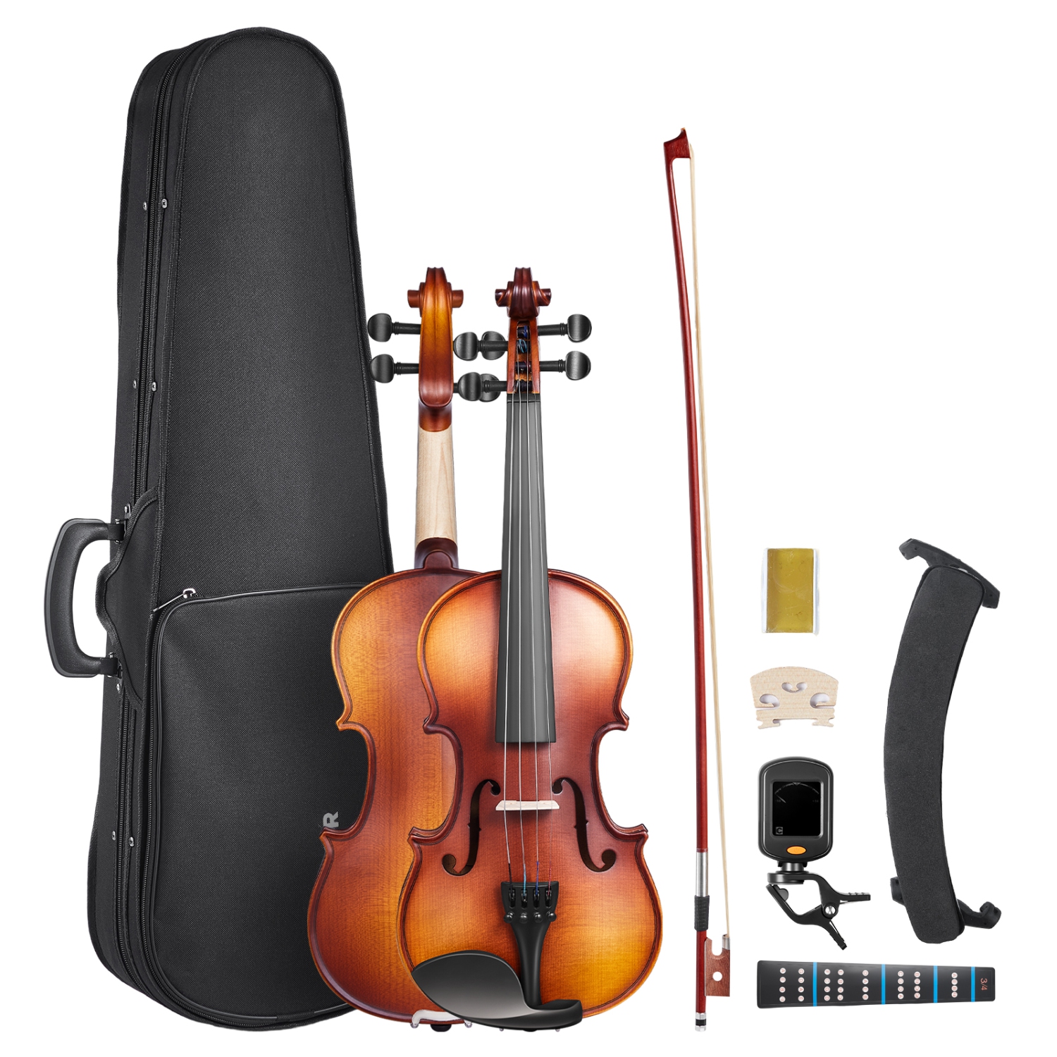 VEVOR 3/4 Size Violin for Adults, Violin Fiddle Set for Beginners Student with Hard Case, Rosin, Bow, Shoulder Rest,Bridge,Tuner and Extra