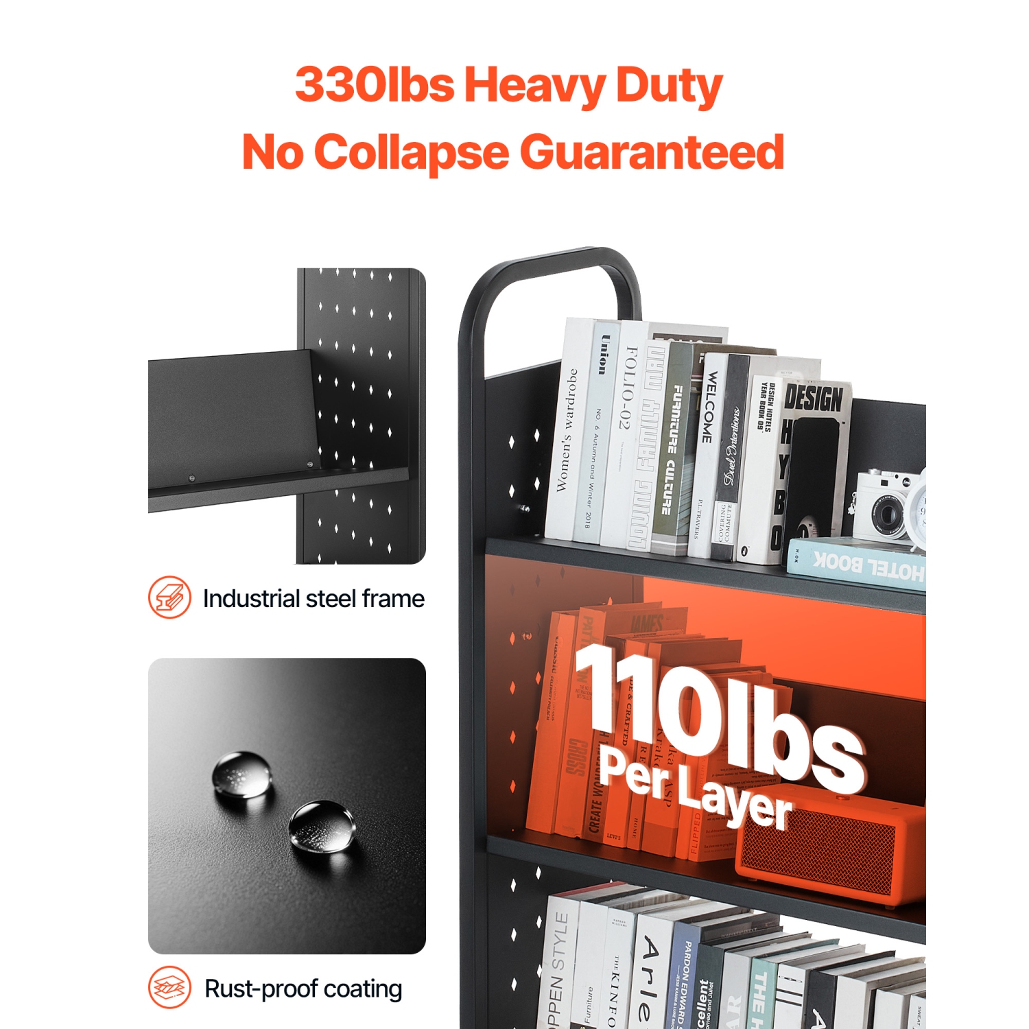 Chariot à livres à roulettes pour bibliothèque VEVOR 330&nbsp;lb, chariot de bibliothèque 30,3 x 15 x 48,0&nbsp;po, tablettes en V à un côté avec