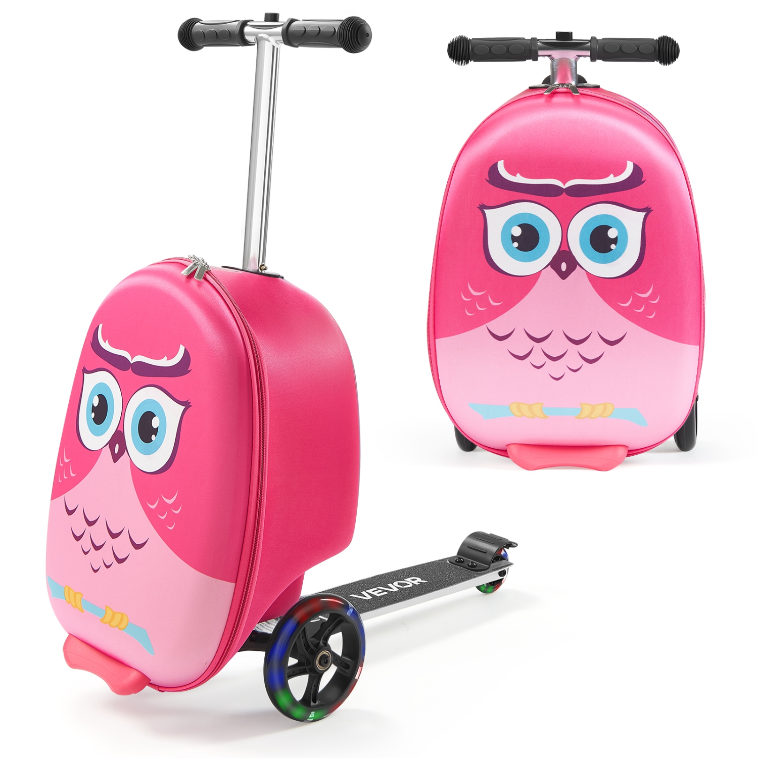 VEVOR 20 L Capacity Ride-on Luggage, 20 Inches Kids Scooter Suitcase with Flash PU Wheels, Adjustable Handle & TPR Non-Slip Grip, Lightweight Scooter