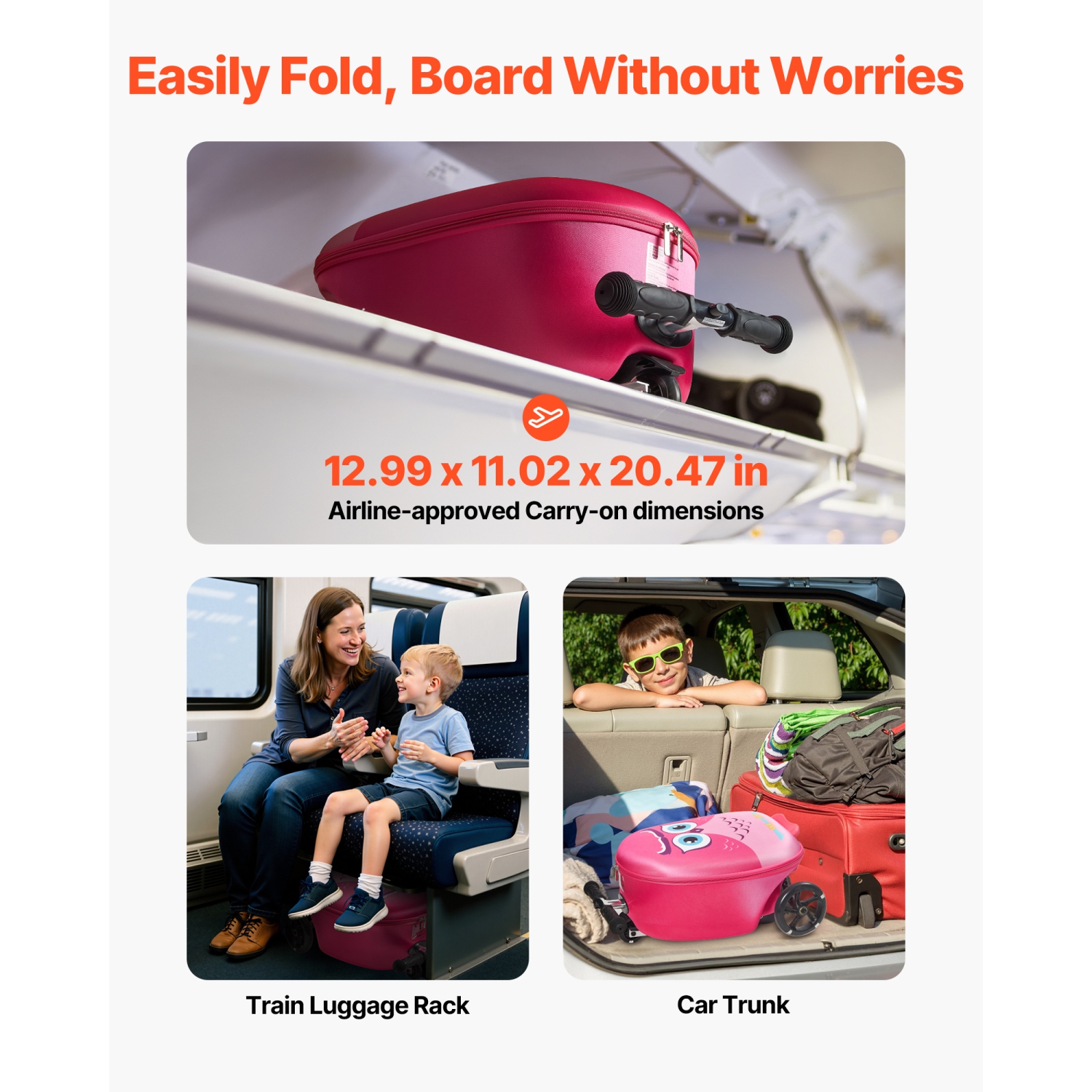 VEVOR 20 L Capacity Ride-on Luggage, 20 Inches Kids Scooter Suitcase with Flash PU Wheels, Adjustable Handle & TPR Non-Slip Grip, Lightweight Scooter