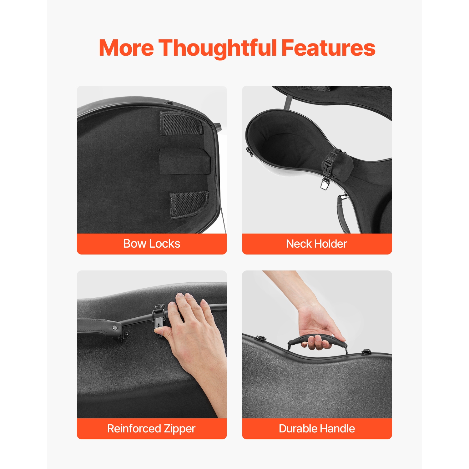 Étui en sac cello pleine grandeur VEVOR 4/4, fibre de carbone composite, sac de transport portatif léger, doublure pelucheuse, deux bretelles,