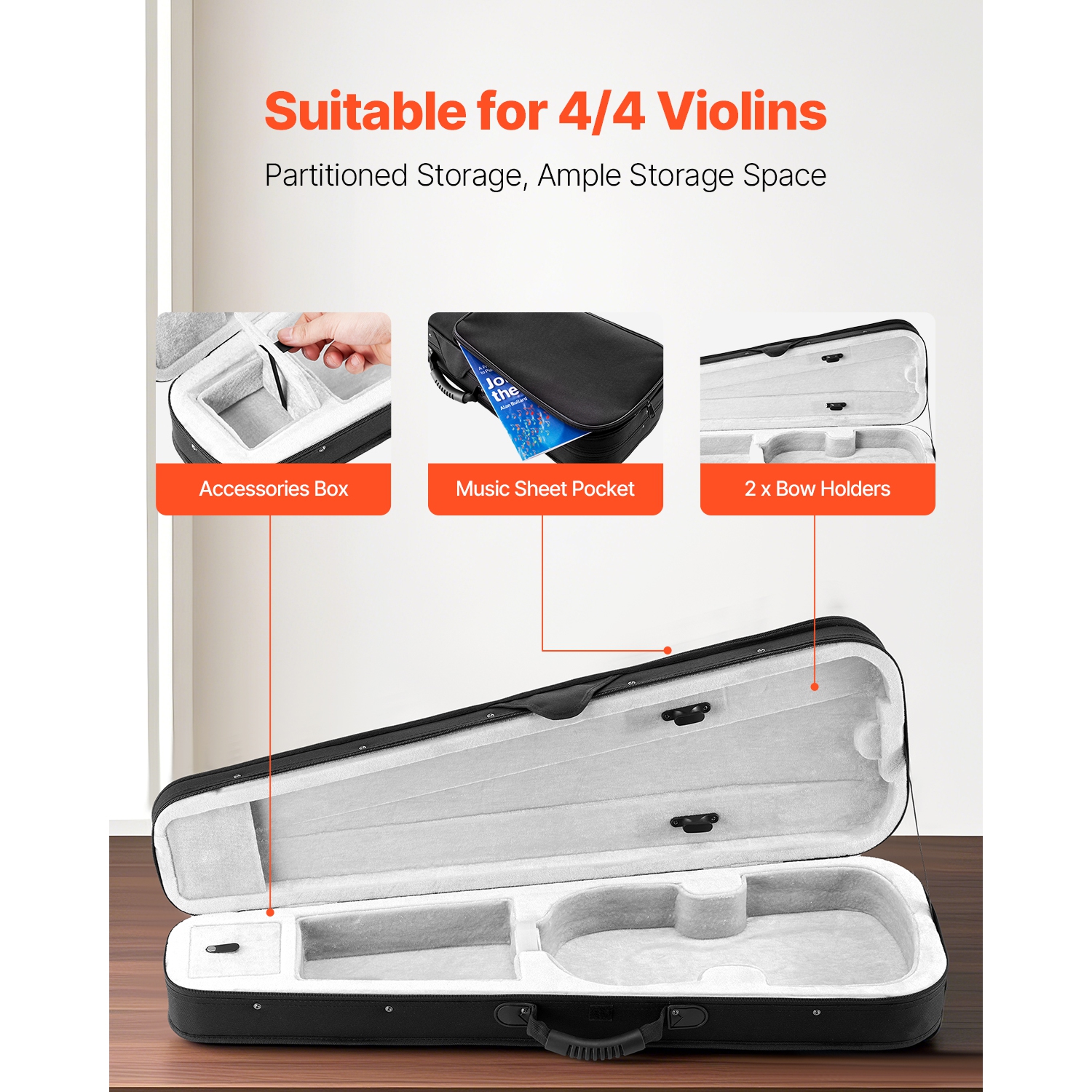 VEVOR 4/4 Full Size Violin Case, Nylon Waterproof, Lightweight Portable Travel Carrying Bag, with Plush Lining,Dual Shoulder